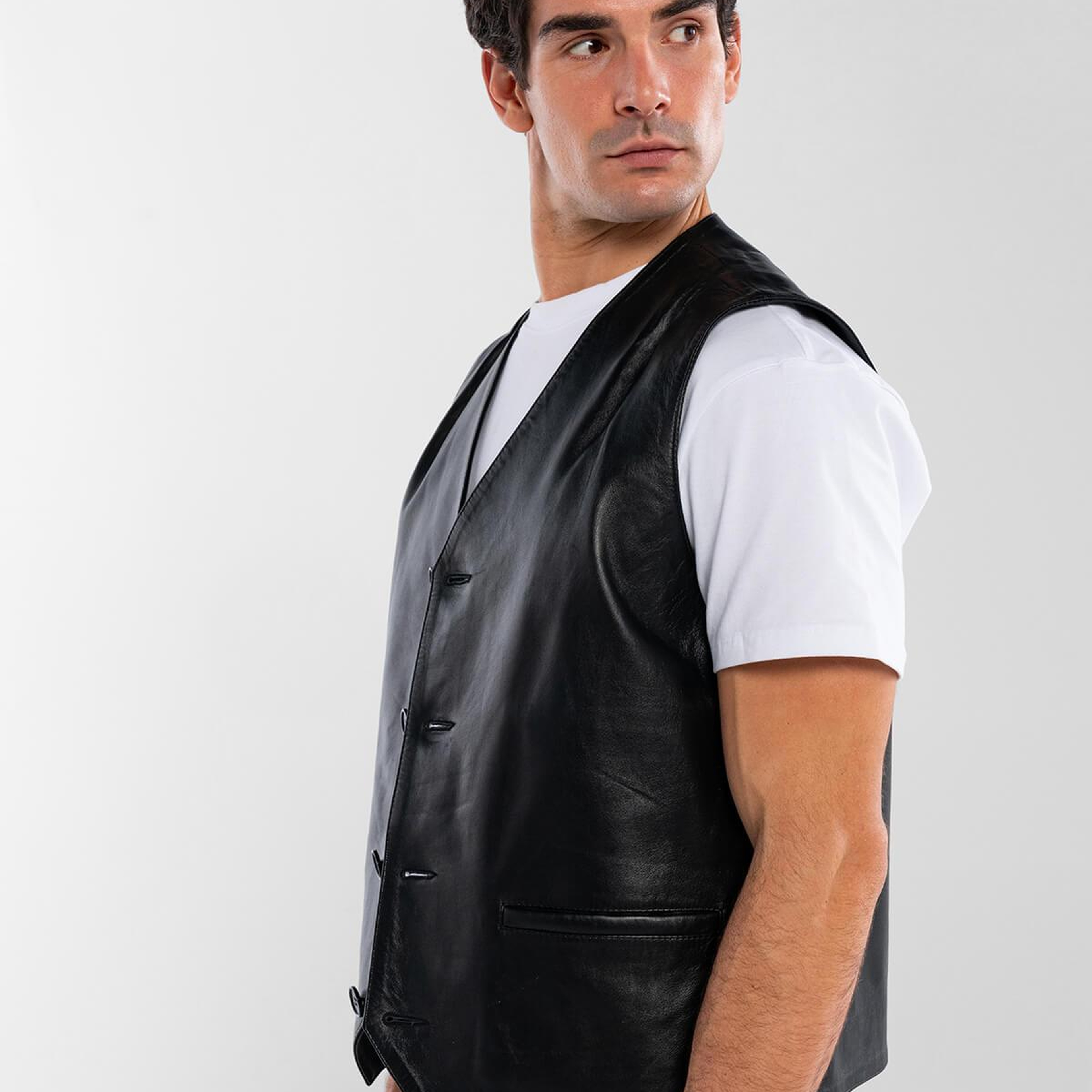 Tamer Tanca Erkek Hakiki Deri Siyah Yelek Deri Mont