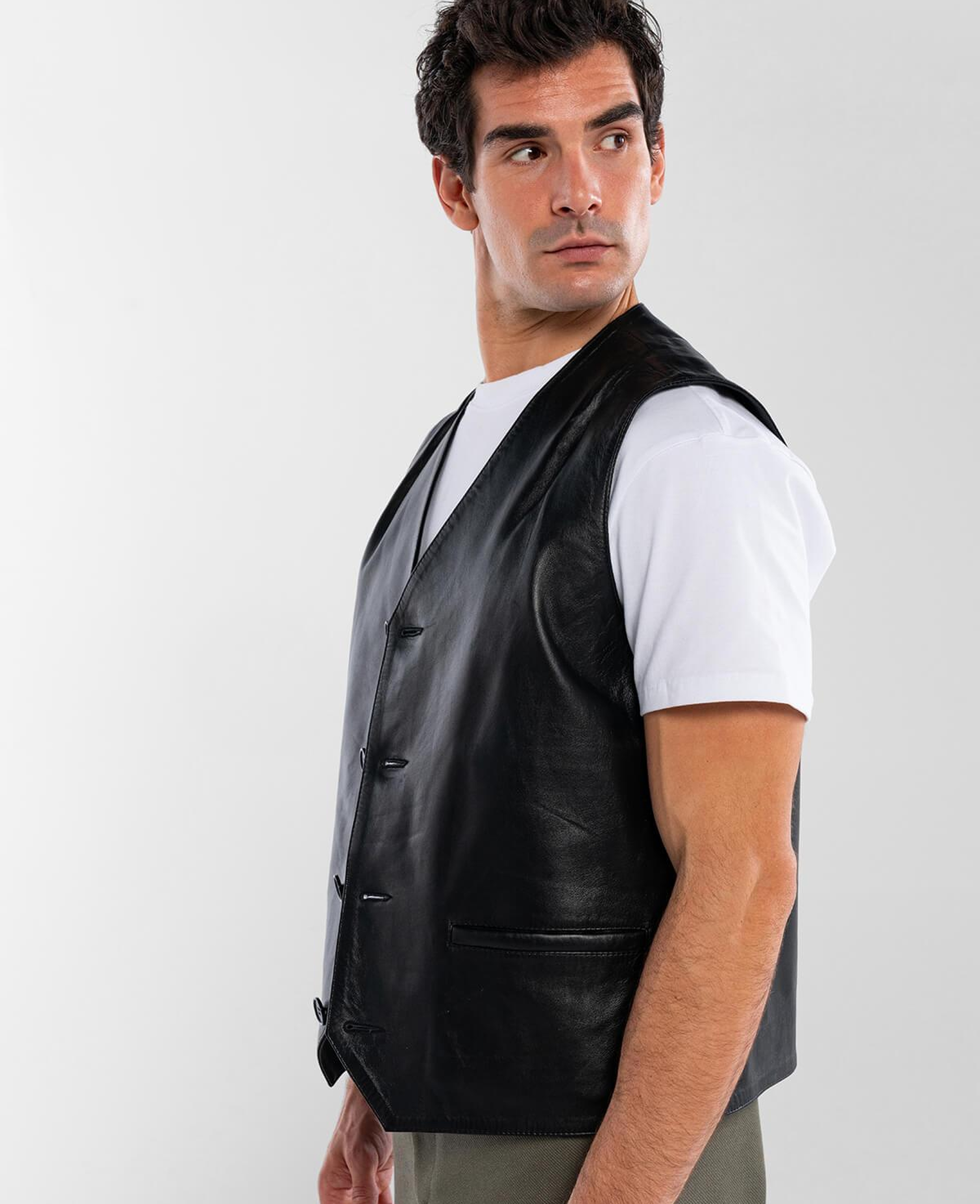 Tamer Tanca Erkek Hakiki Deri Siyah Yelek Deri Mont