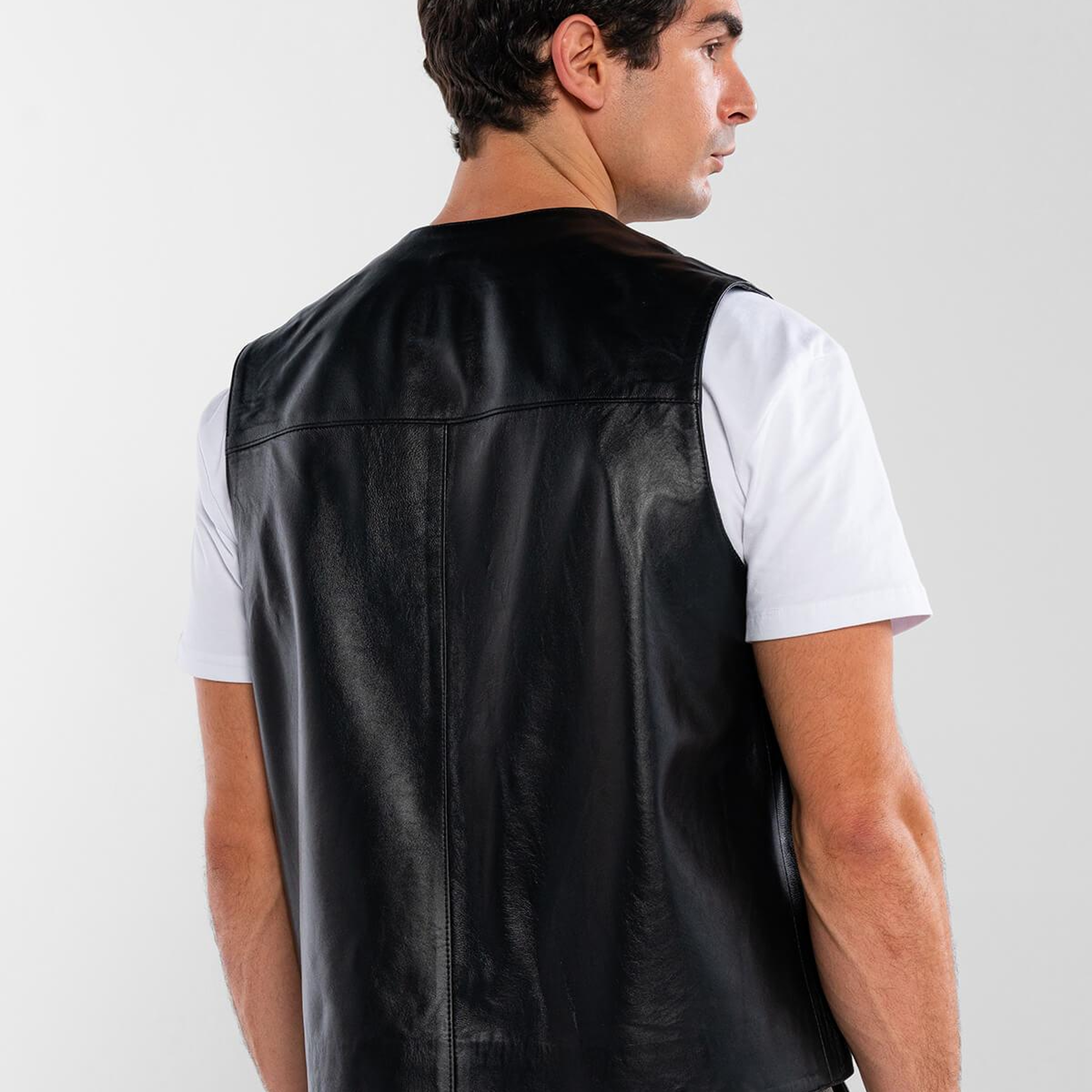 Tamer Tanca Erkek Hakiki Deri Siyah Yelek Deri Mont