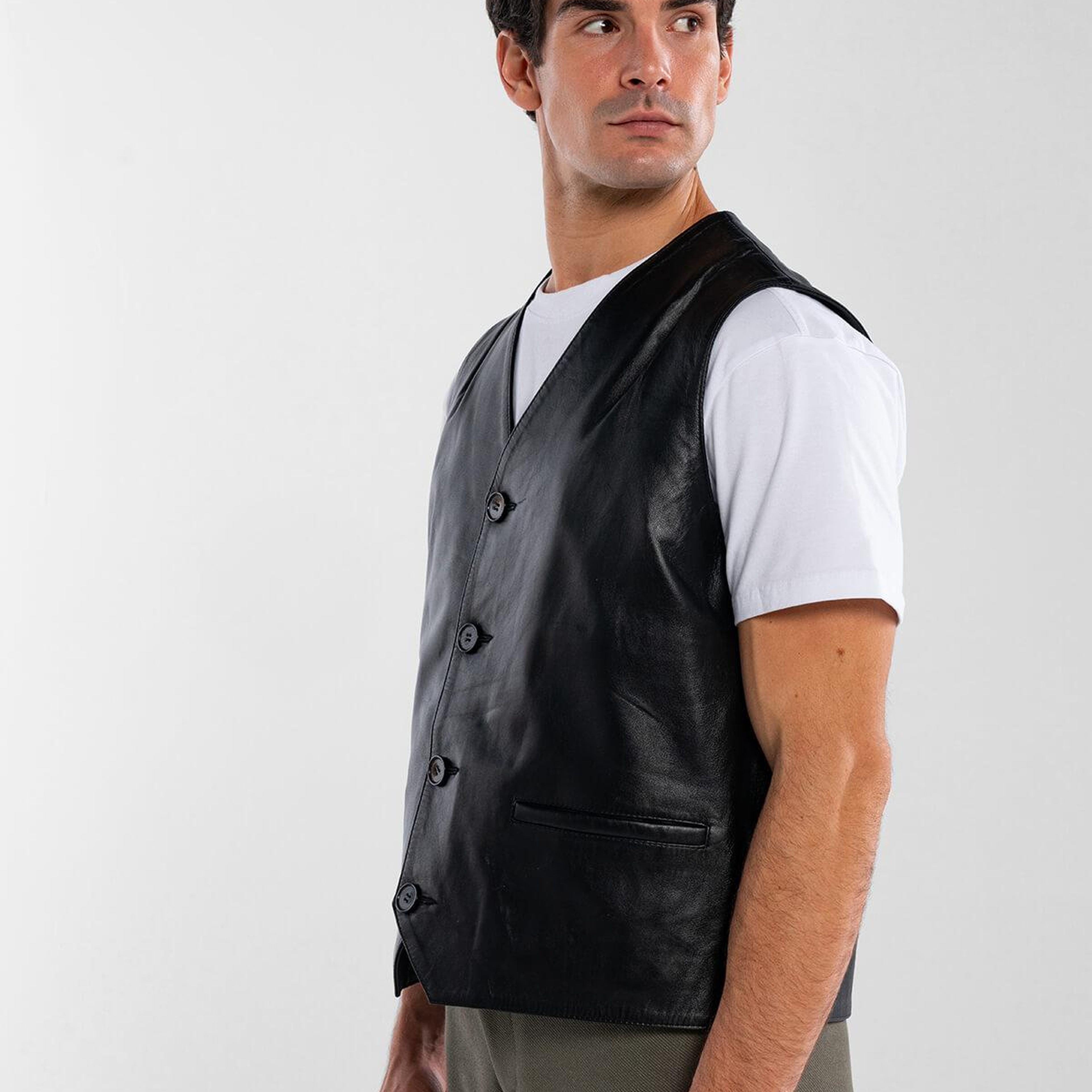 Tamer Tanca Erkek Hakiki Deri Siyah Yelek Deri Mont