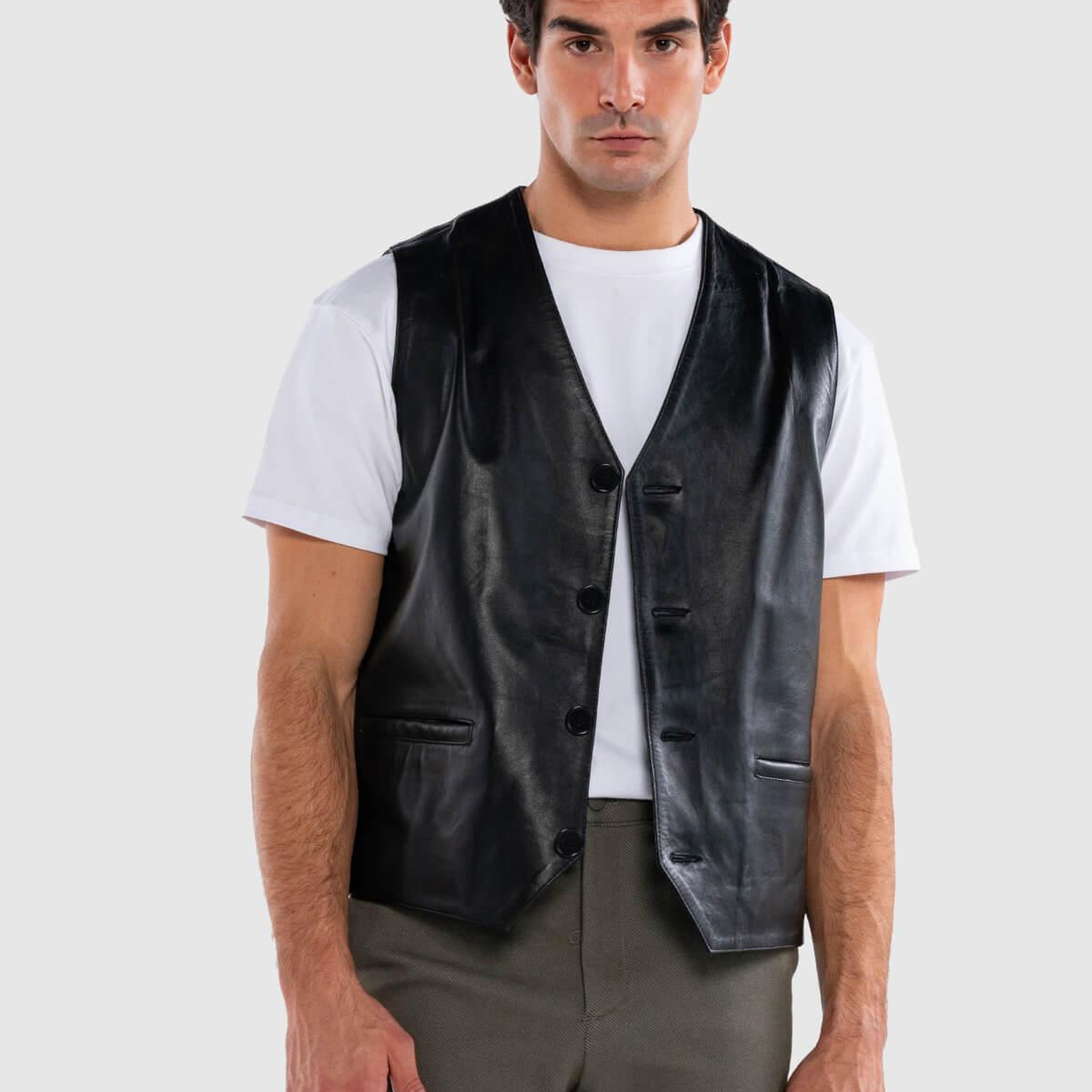 Tamer Tanca Erkek Hakiki Deri Siyah Yelek Deri Mont