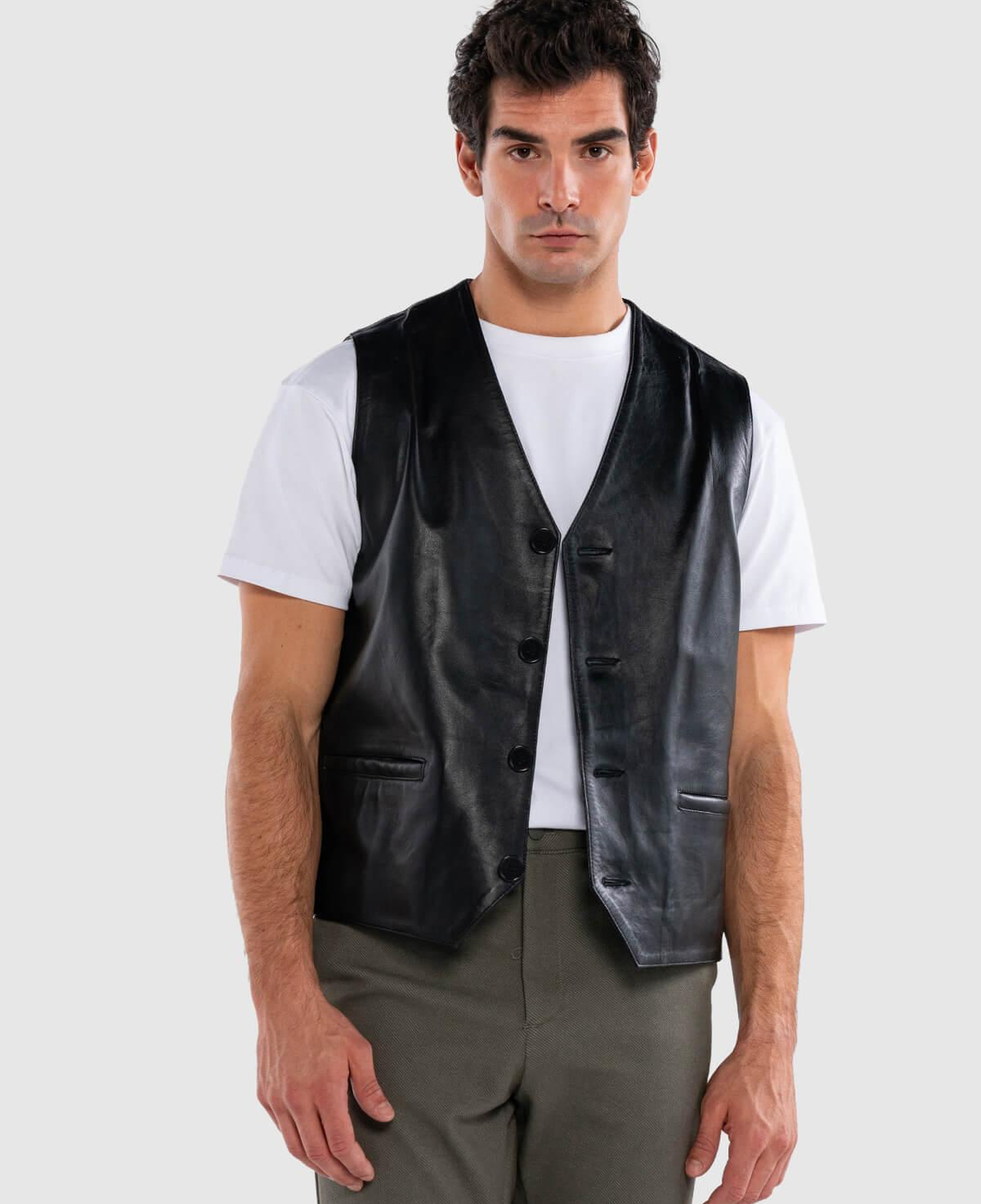 Tamer Tanca Erkek Hakiki Deri Siyah Yelek Deri Mont