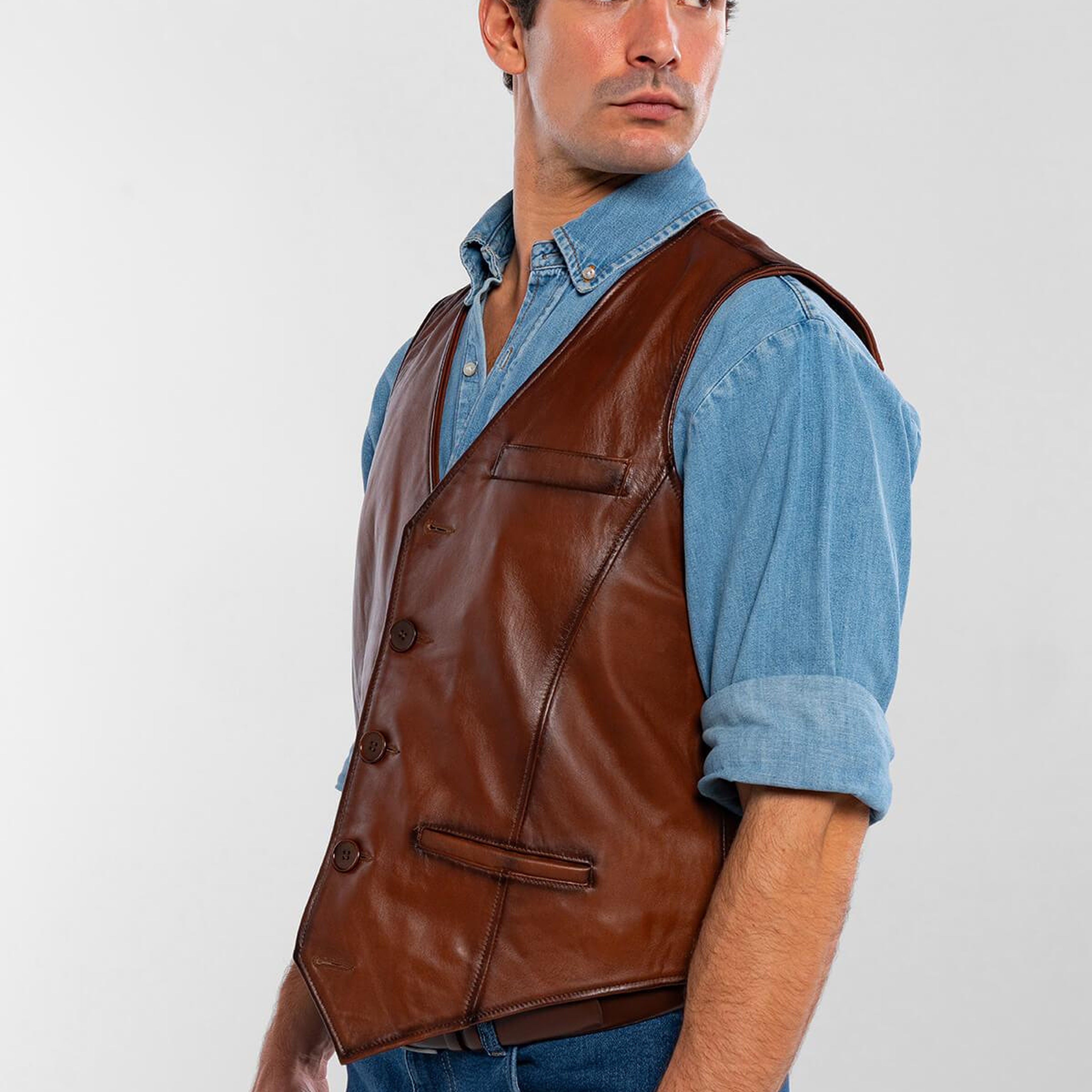 Tamer Tanca Erkek Hakiki Deri Taba Yelek