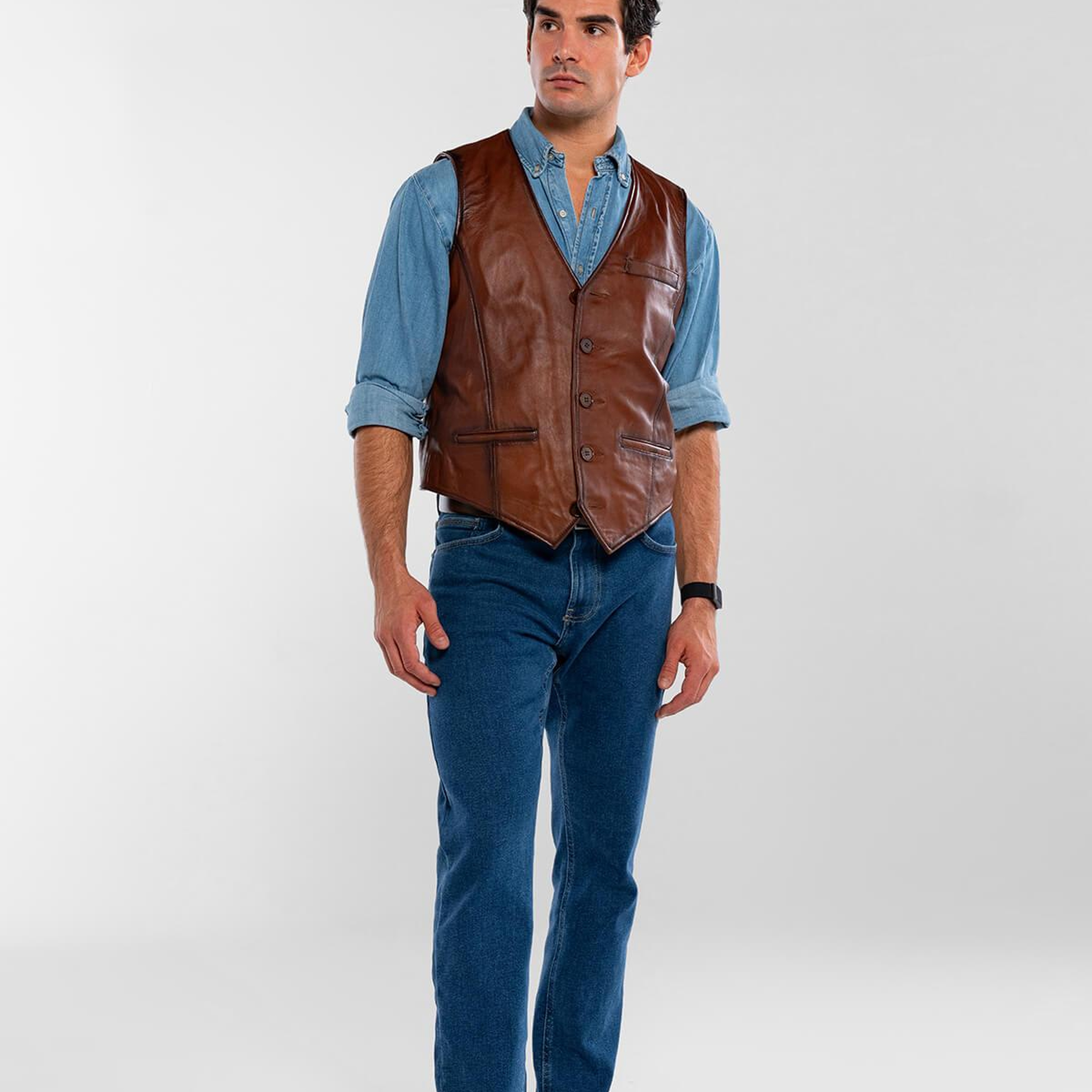 Tamer Tanca Erkek Hakiki Deri Taba Yelek