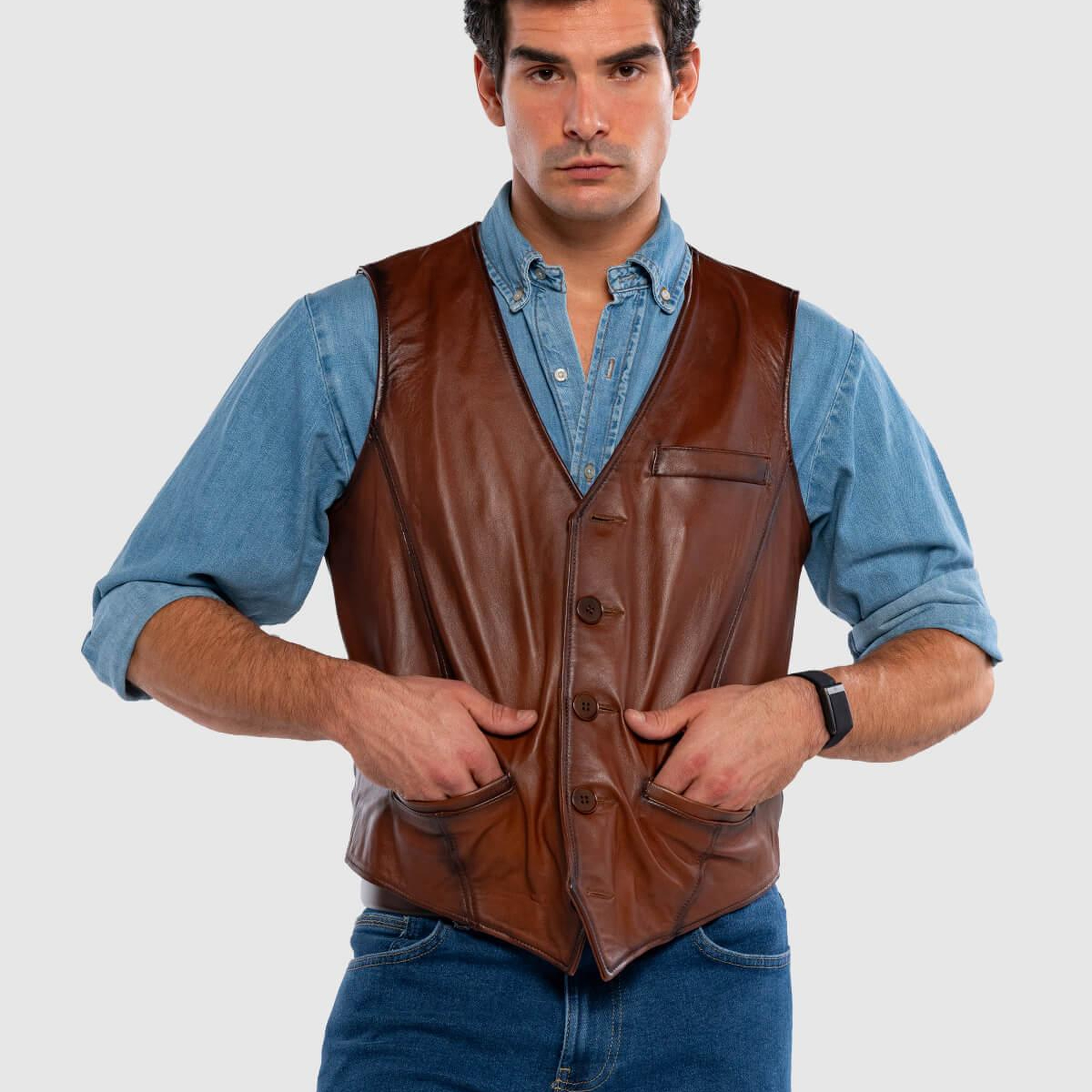 Tamer Tanca Erkek Hakiki Deri Taba Yelek