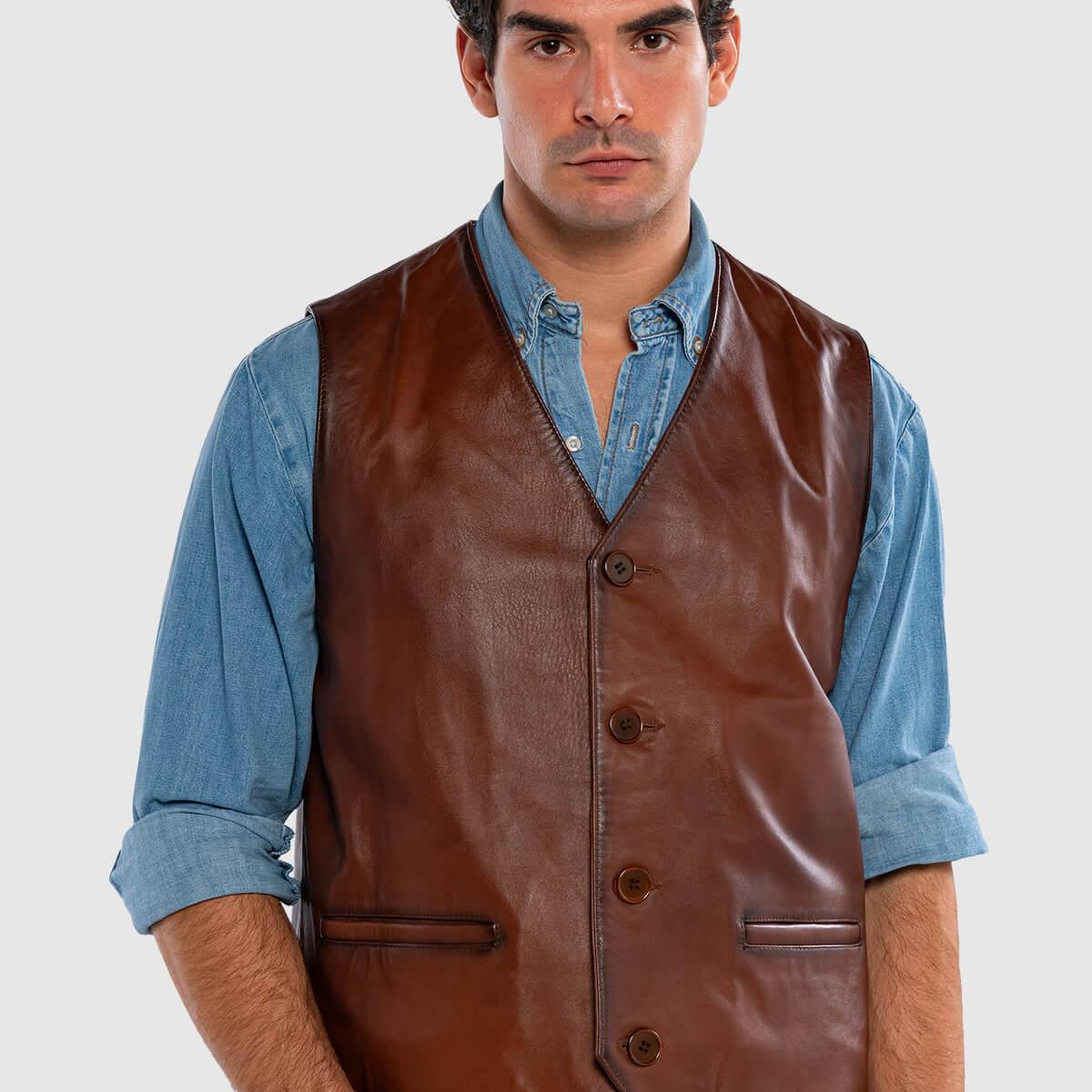 Tamer Tanca Erkek Hakiki Deri Taba Yelek Deri Mont