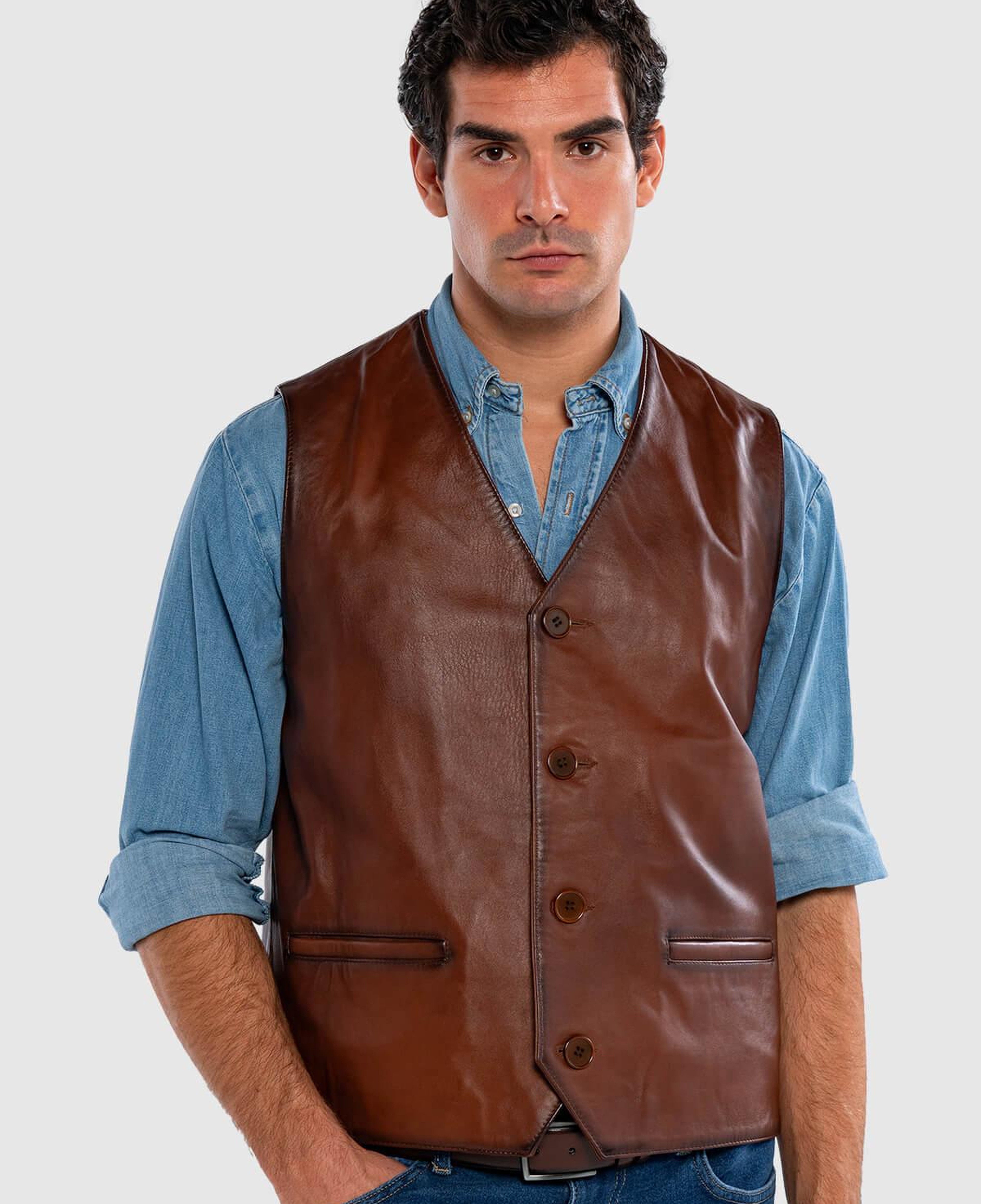 Tamer Tanca Erkek Hakiki Deri Taba Yelek Deri Mont