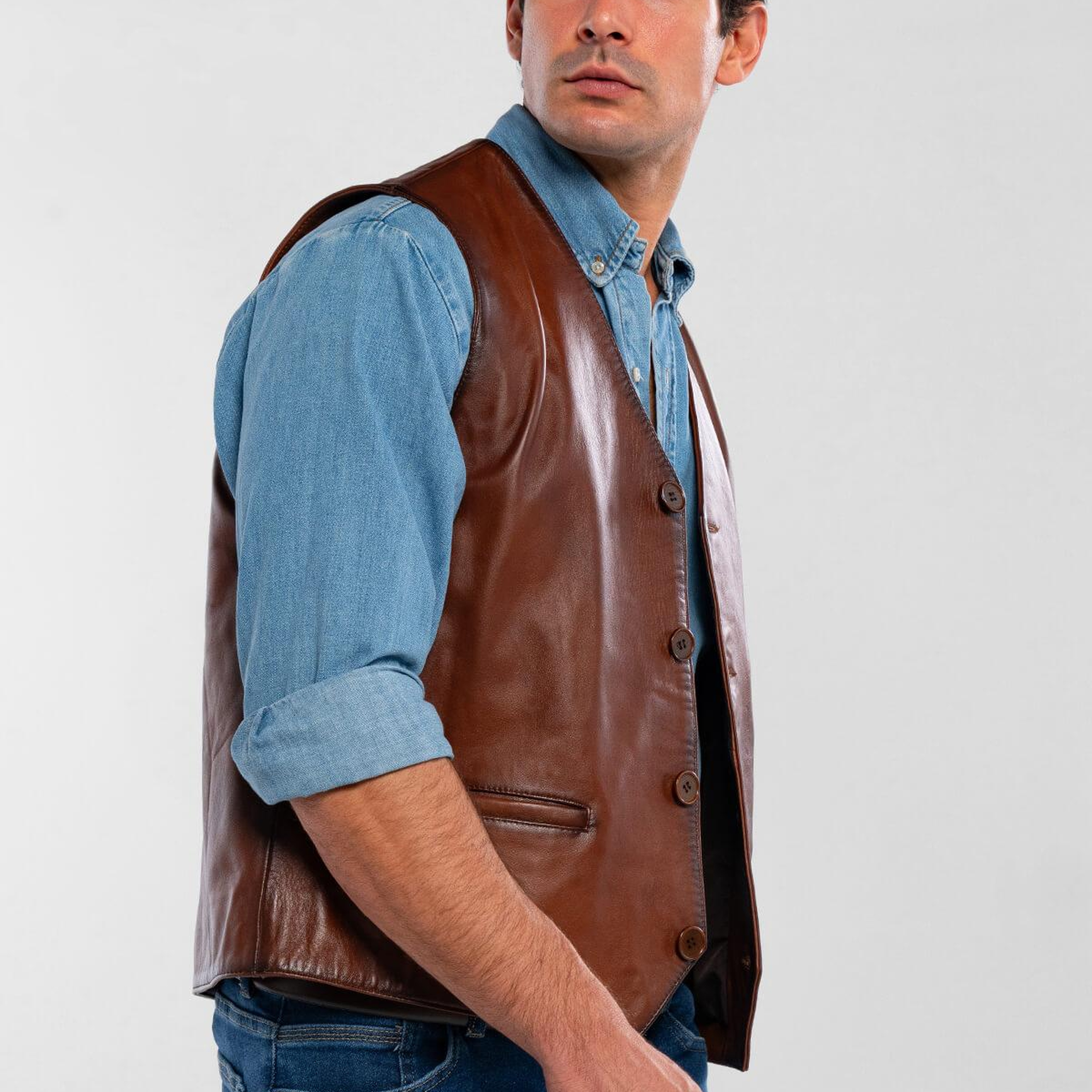 Tamer Tanca Erkek Hakiki Deri Taba Yelek Deri Mont