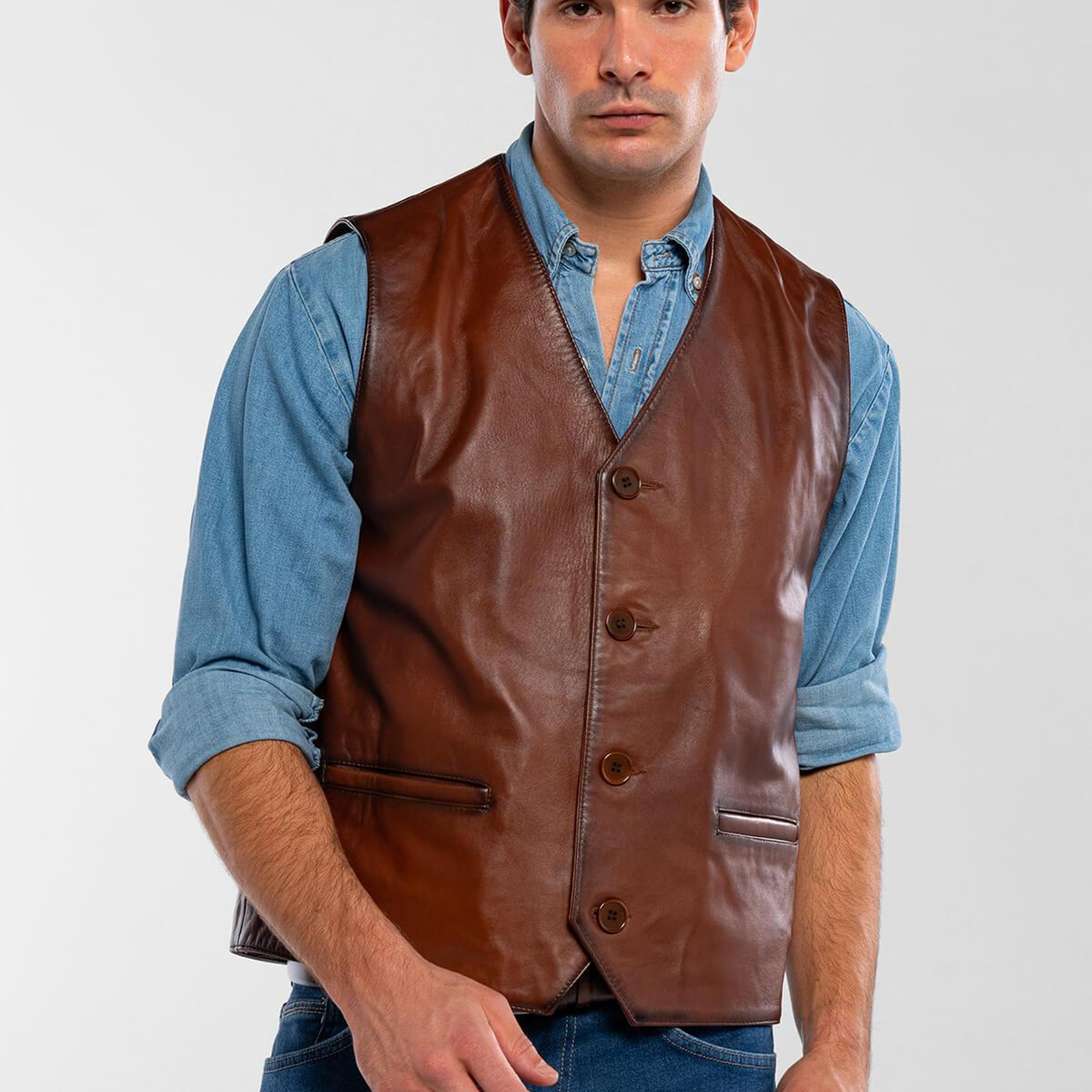 Tamer Tanca Erkek Hakiki Deri Taba Yelek Deri Mont