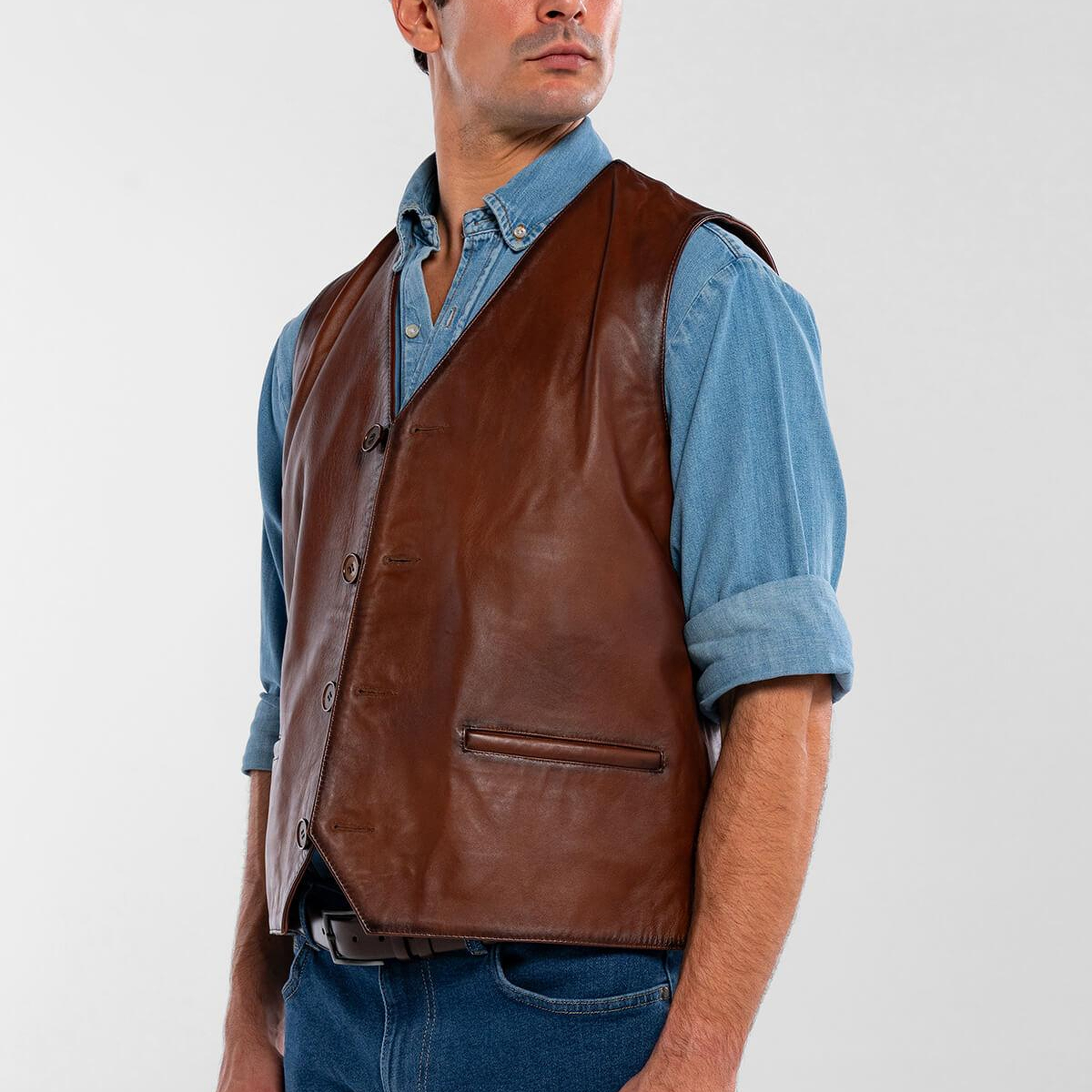 Tamer Tanca Erkek Hakiki Deri Taba Yelek Deri Mont