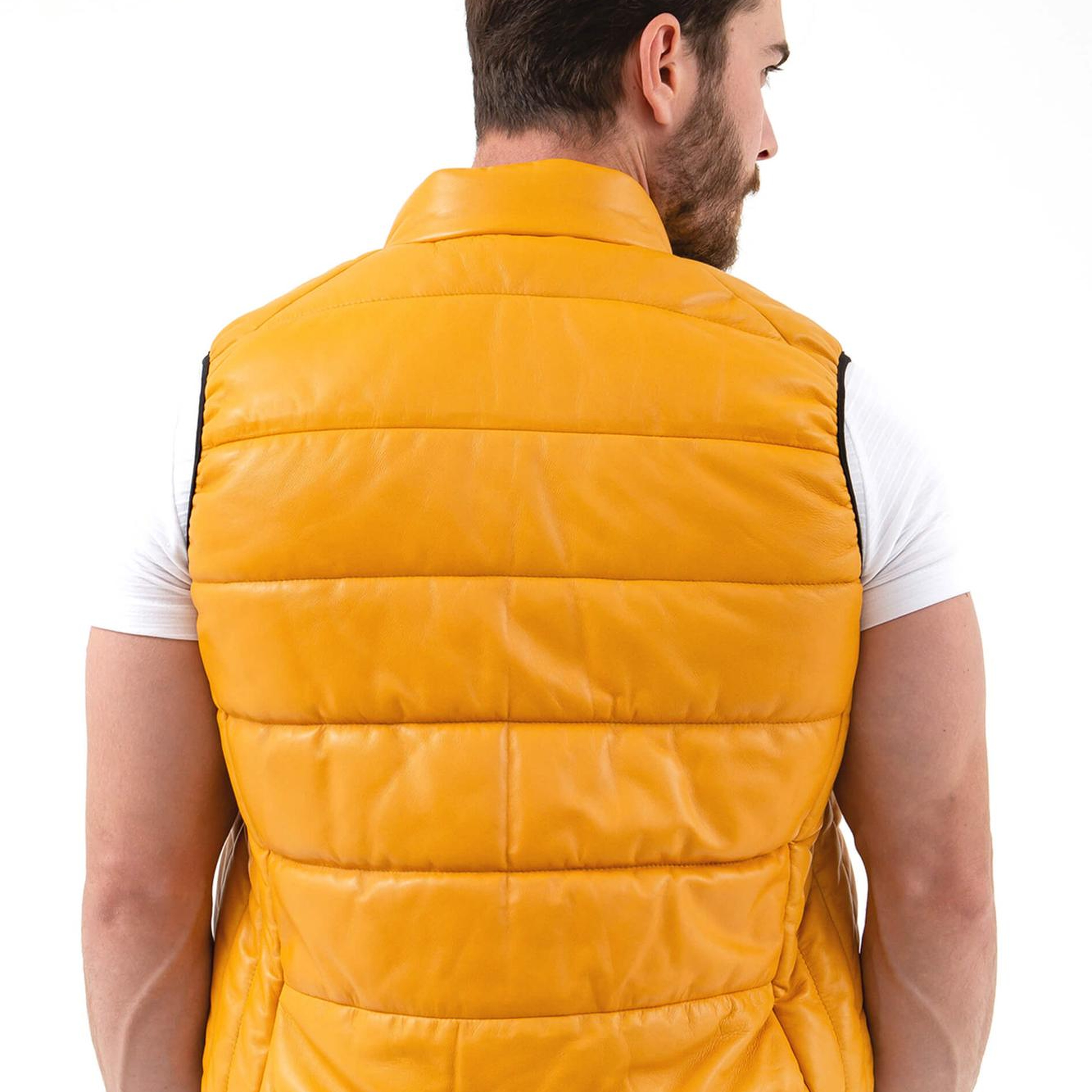 Tamer Tanca Erkek Hakiki Deri Sarı Yelek Deri Mont