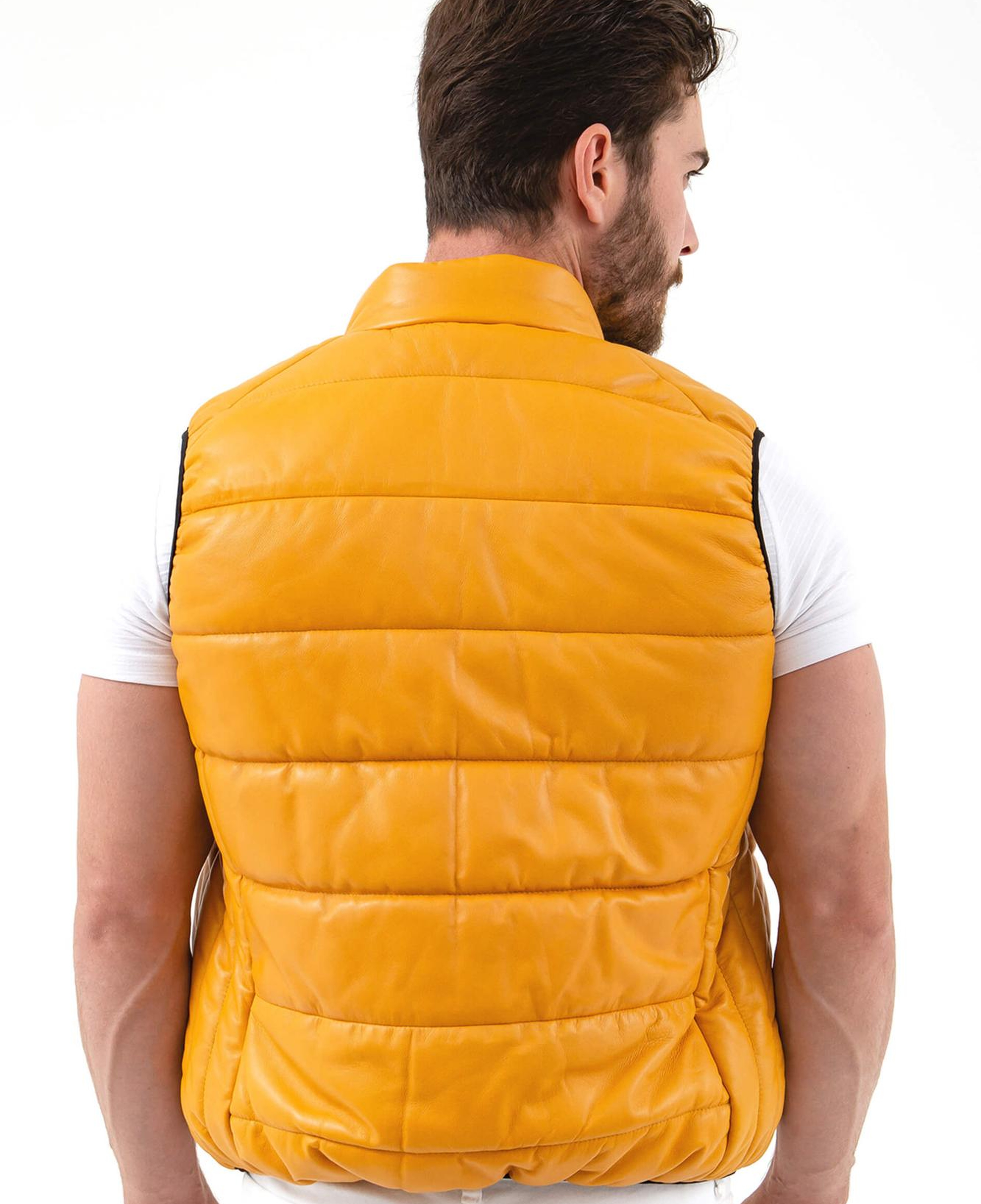 Tamer Tanca Erkek Hakiki Deri Sarı Yelek Deri Mont