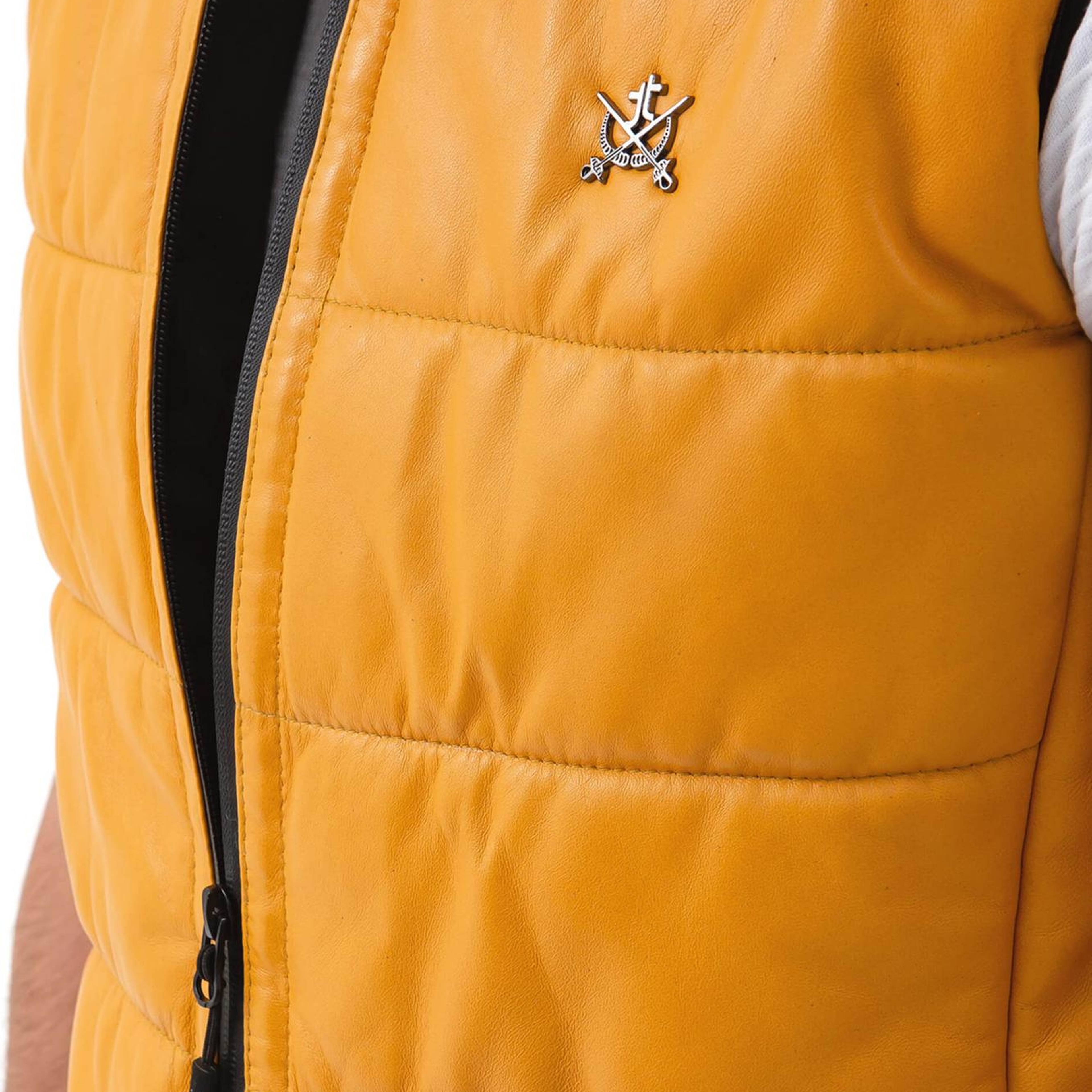 Tamer Tanca Erkek Hakiki Deri Sarı Yelek Deri Mont