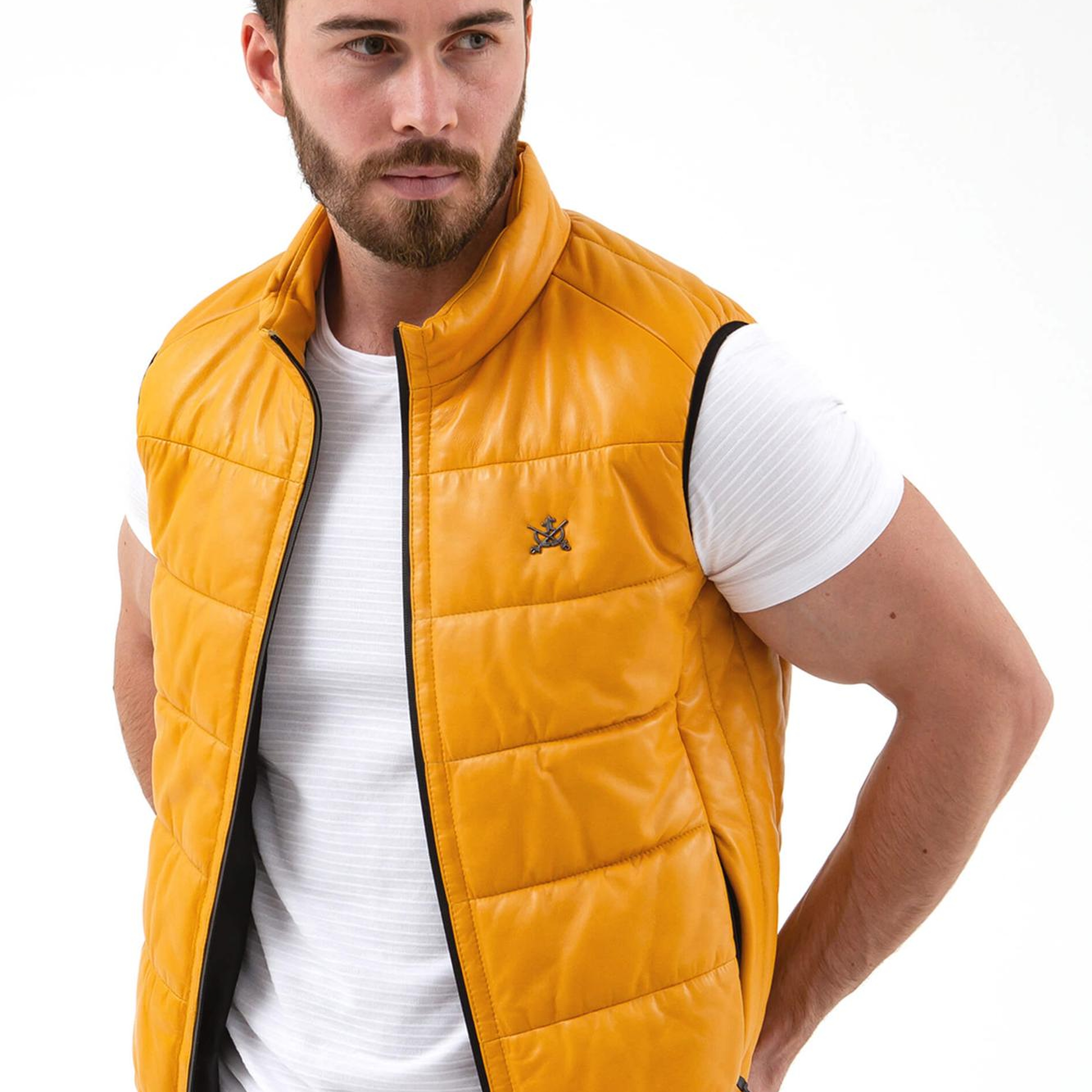 Tamer Tanca Erkek Hakiki Deri Sarı Yelek Deri Mont