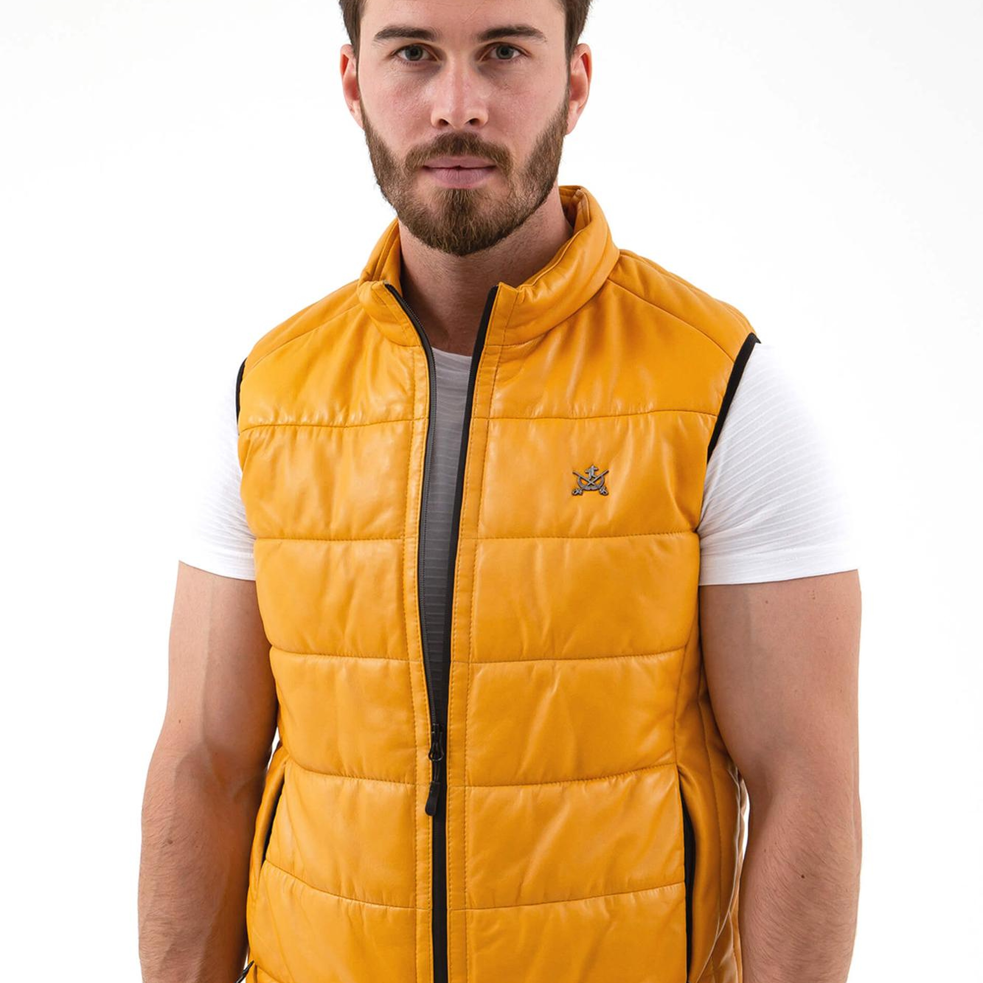 Tamer Tanca Erkek Hakiki Deri Sarı Yelek Deri Mont