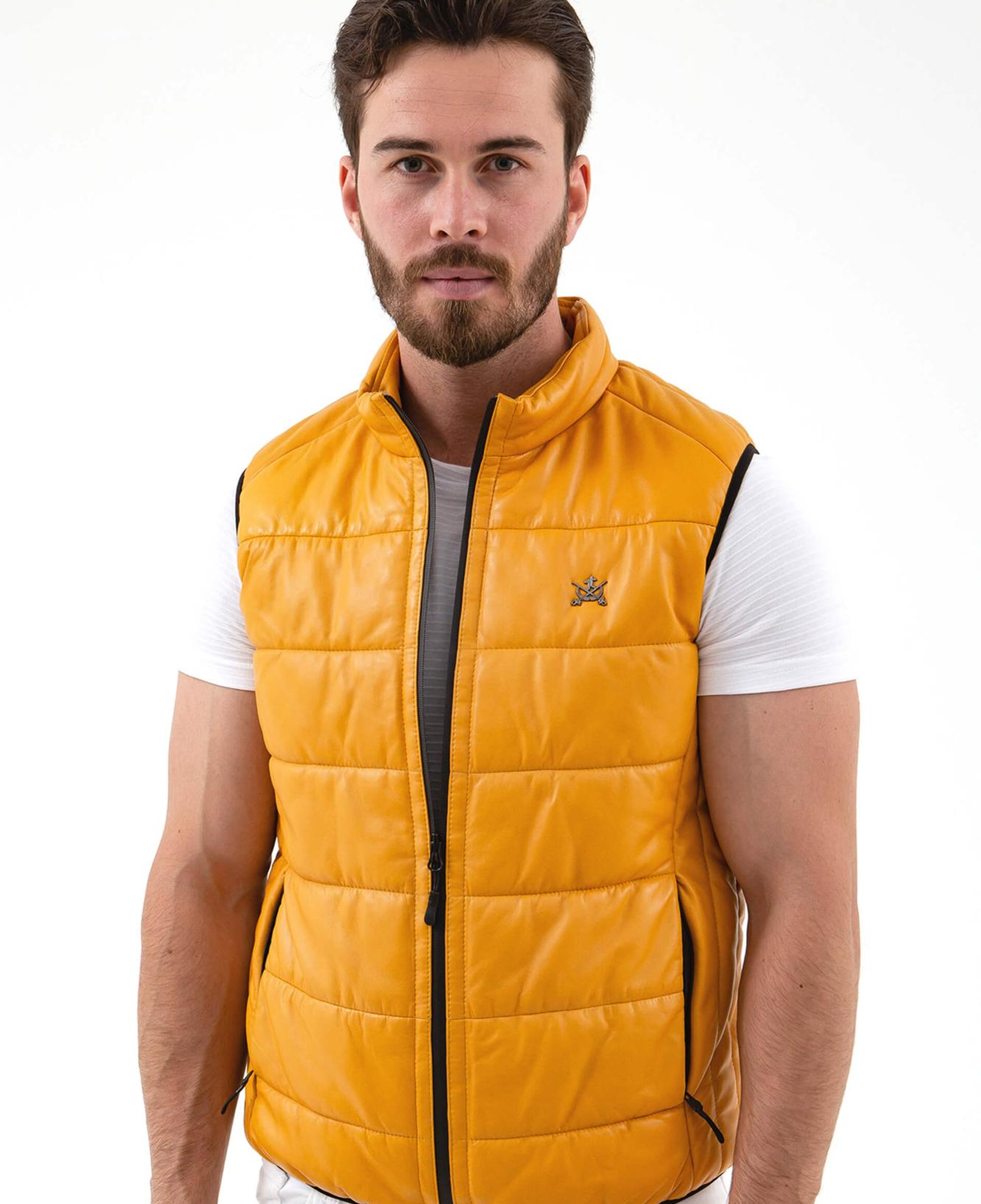 Tamer Tanca Erkek Hakiki Deri Sarı Yelek Deri Mont