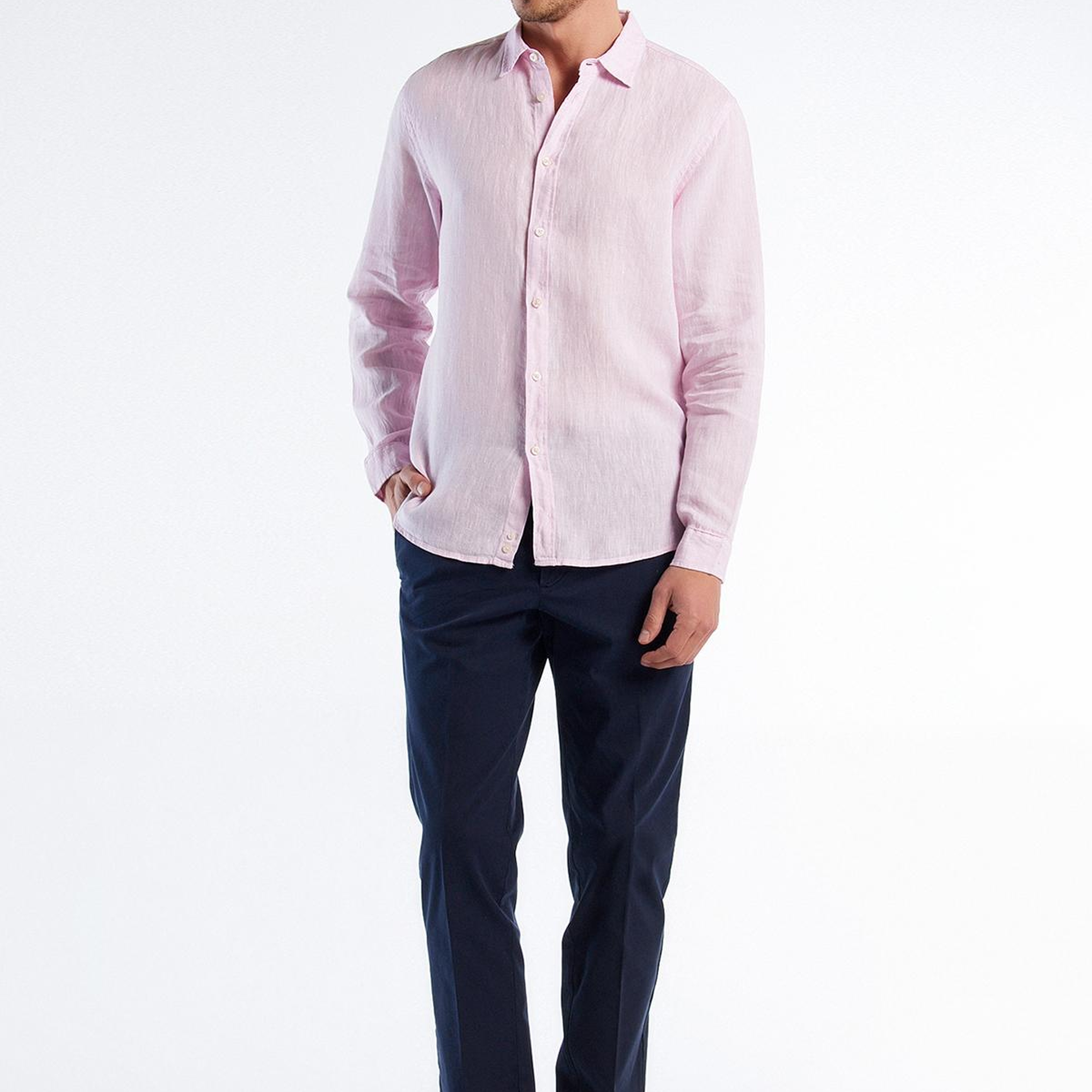 Erkek Pembe %100 Keten Gömlek