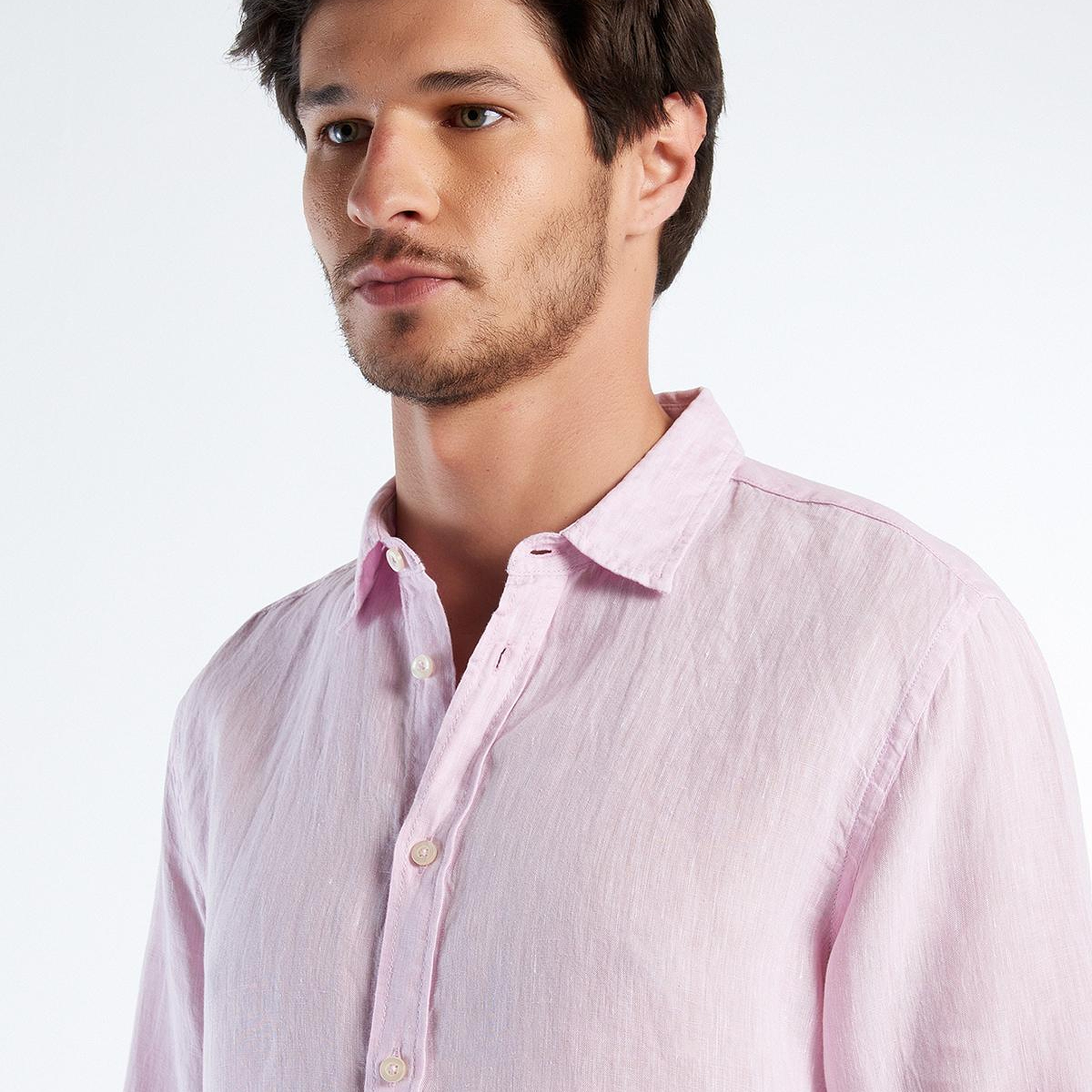 Erkek Pembe %100 Keten Gömlek