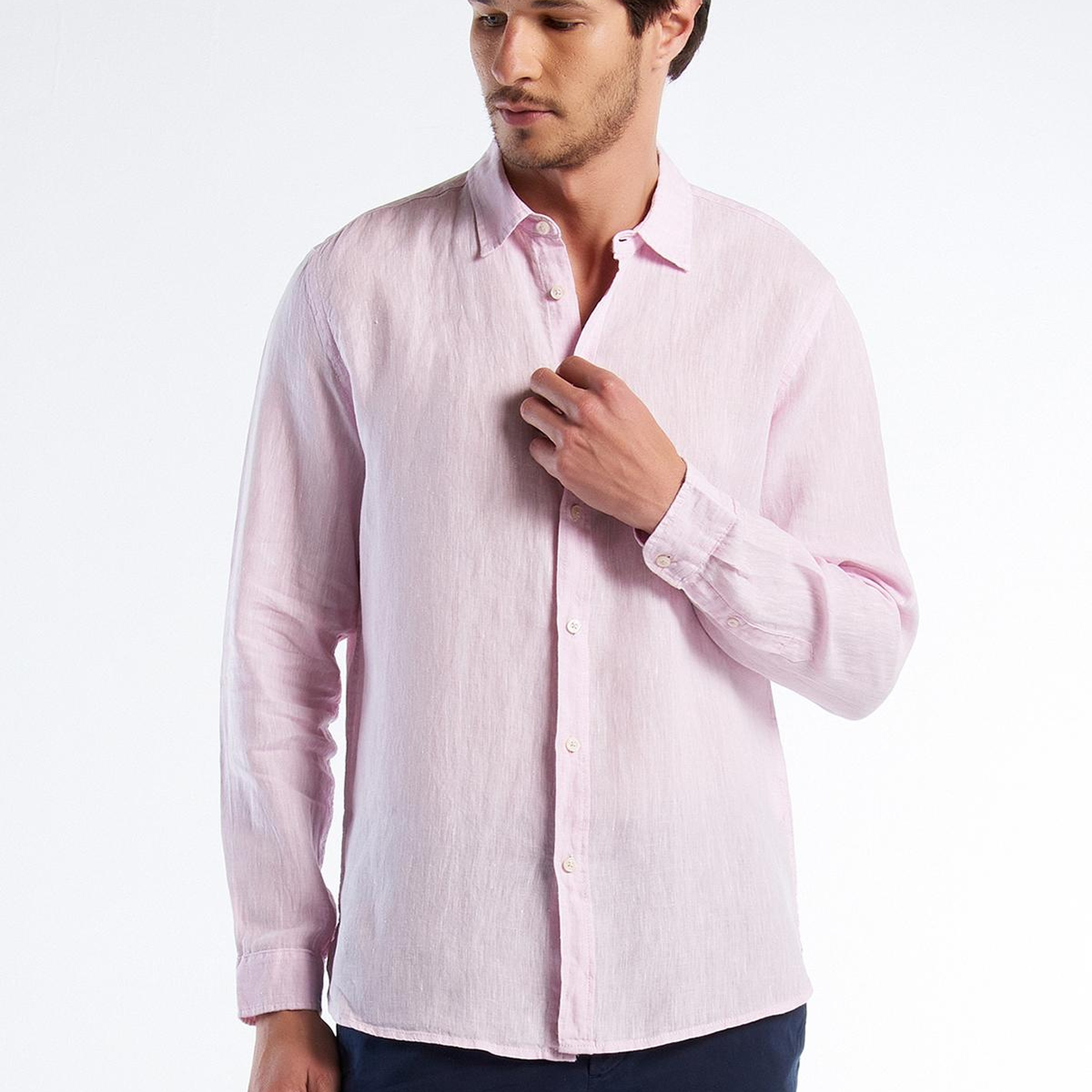 Erkek Pembe %100 Keten Gömlek
