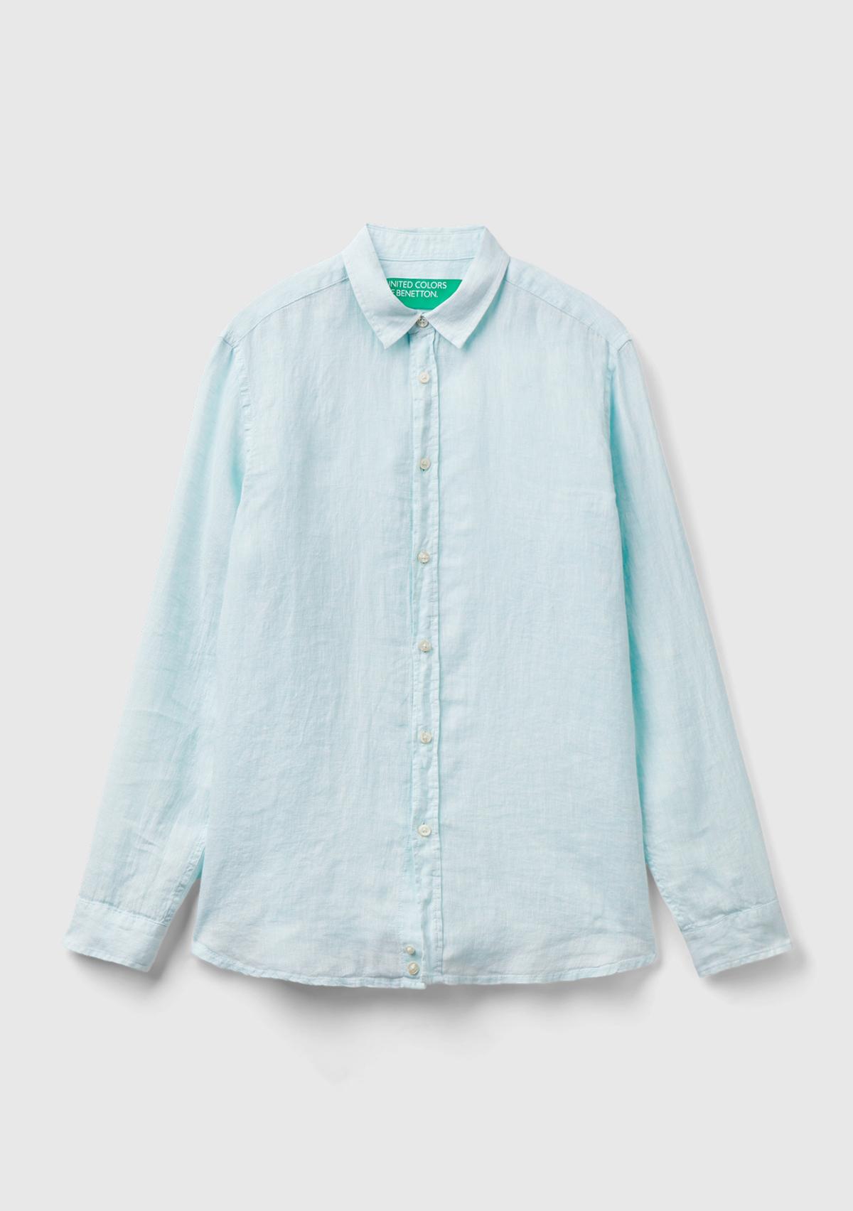 Erkek Açık Yeşil %100 Keten Gömlek