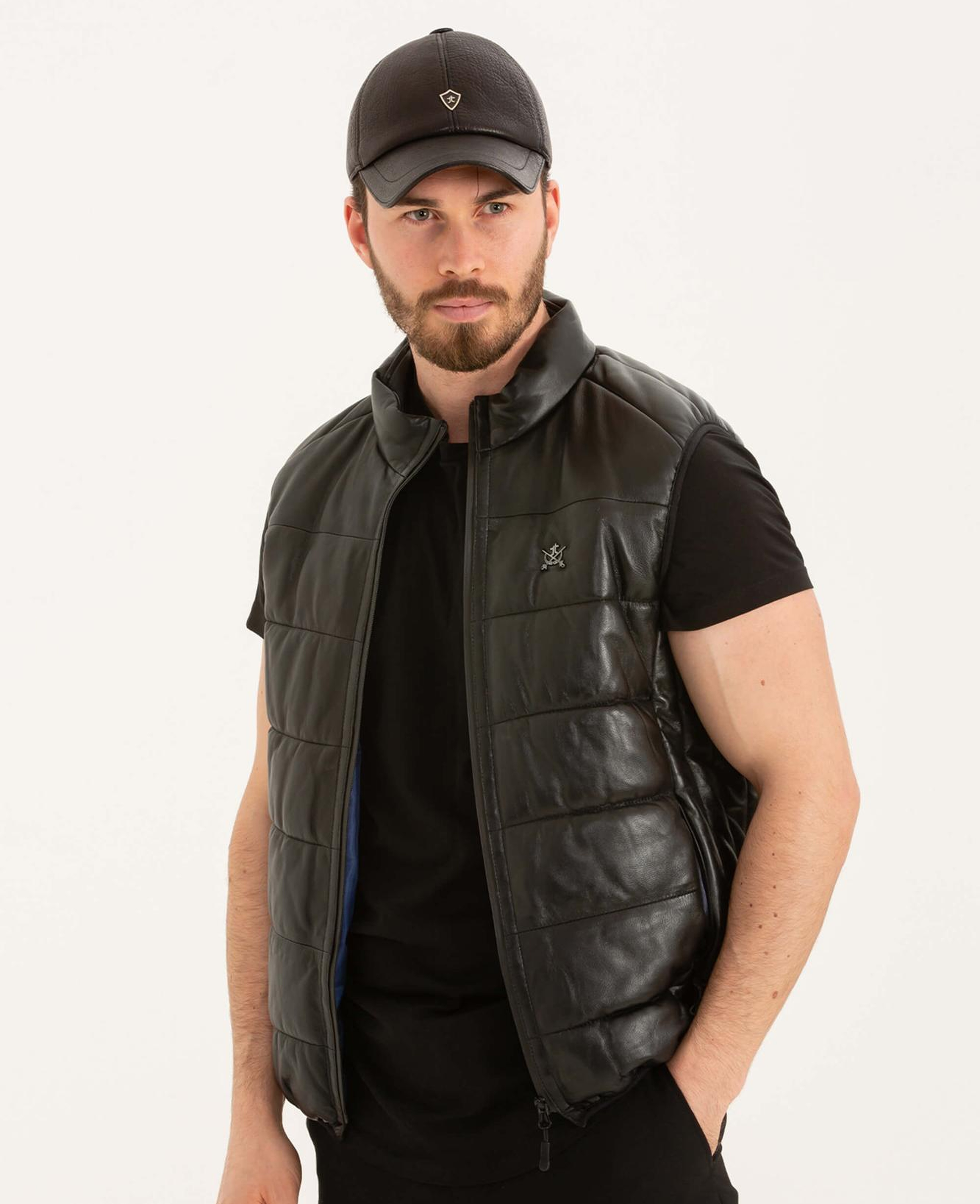 Tamer Tanca Erkek Hakiki Deri Siyah Deri Yelek Deri Mont