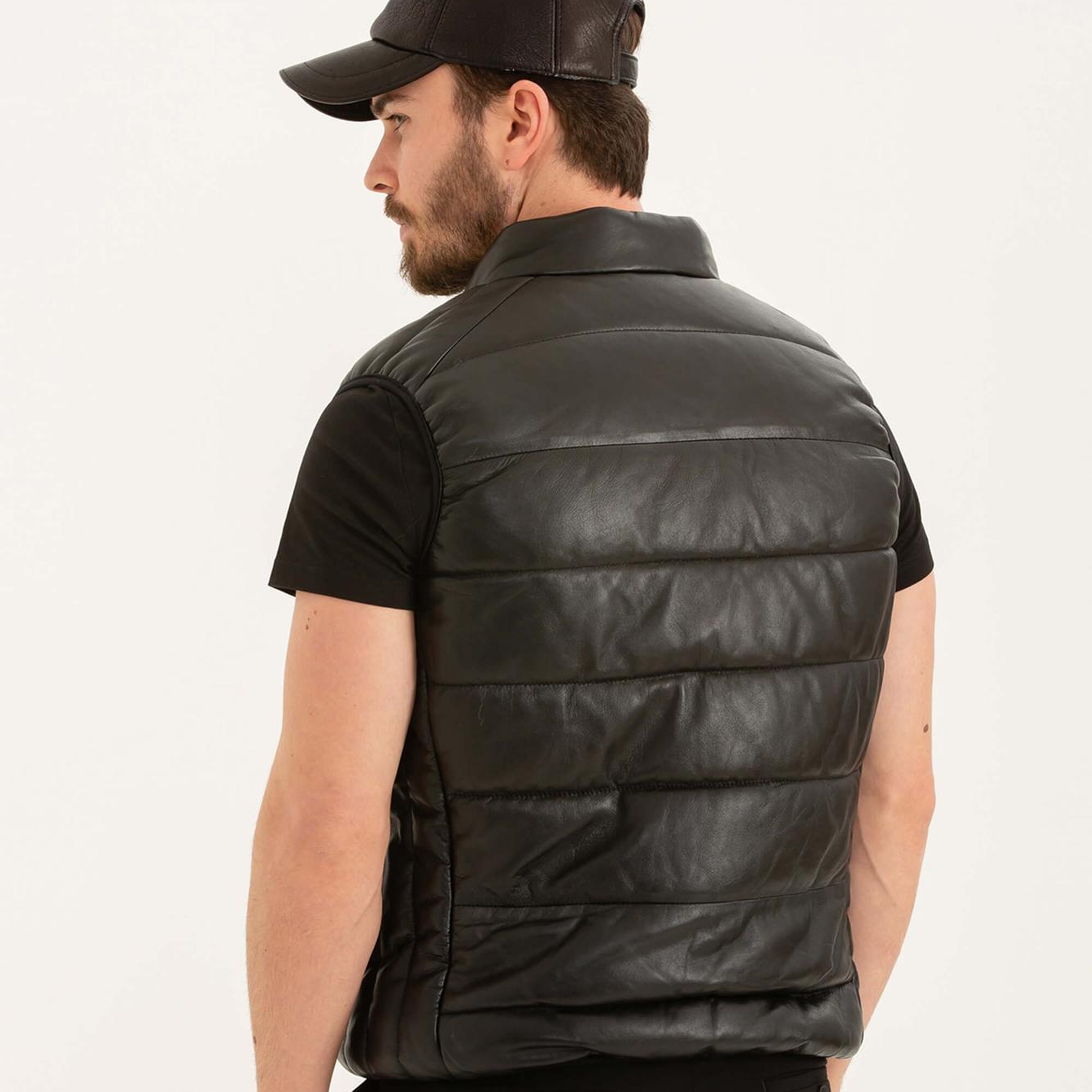 Tamer Tanca Erkek Hakiki Deri Siyah Deri Yelek Deri Mont