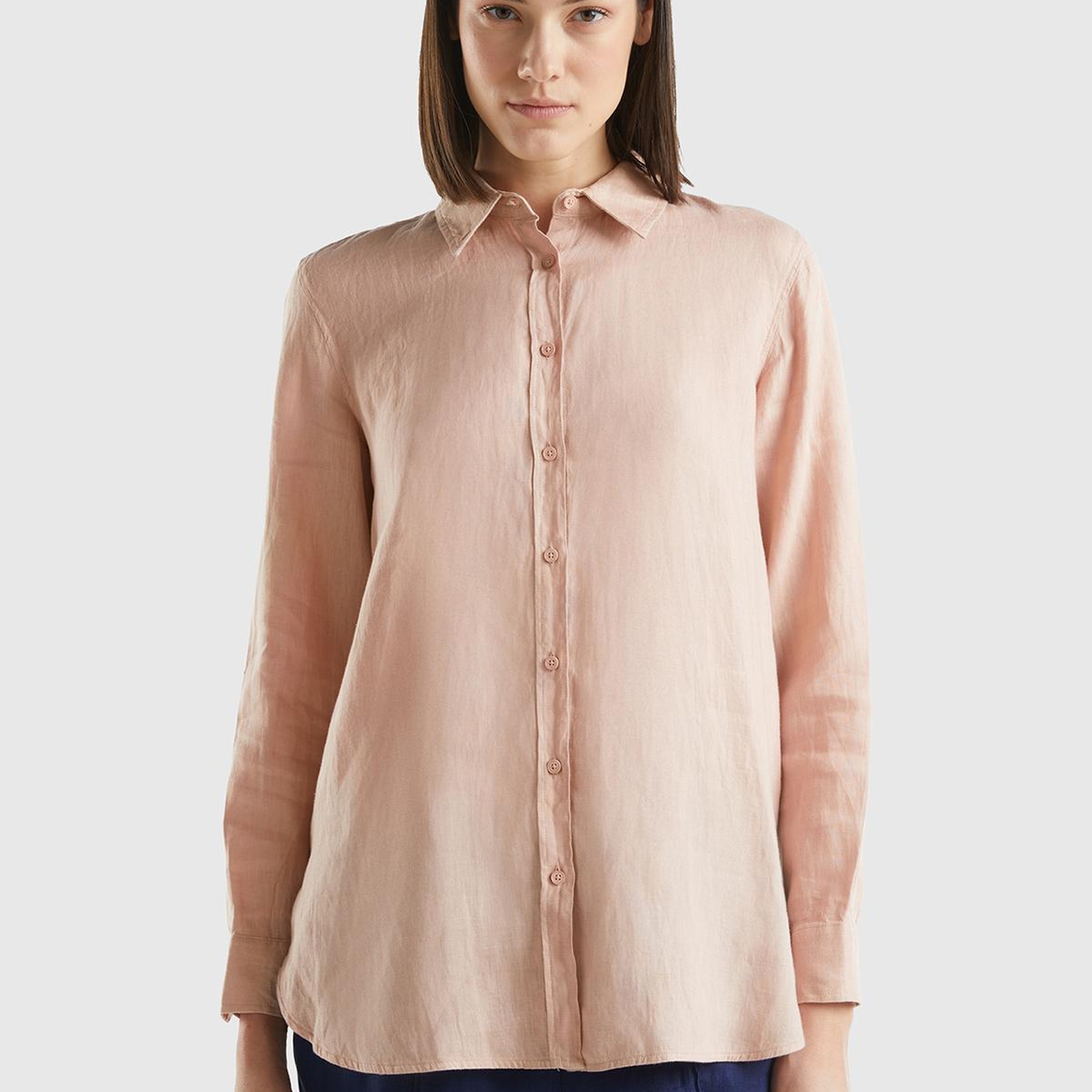 Kadın Pudra %100 Keten Gömlek