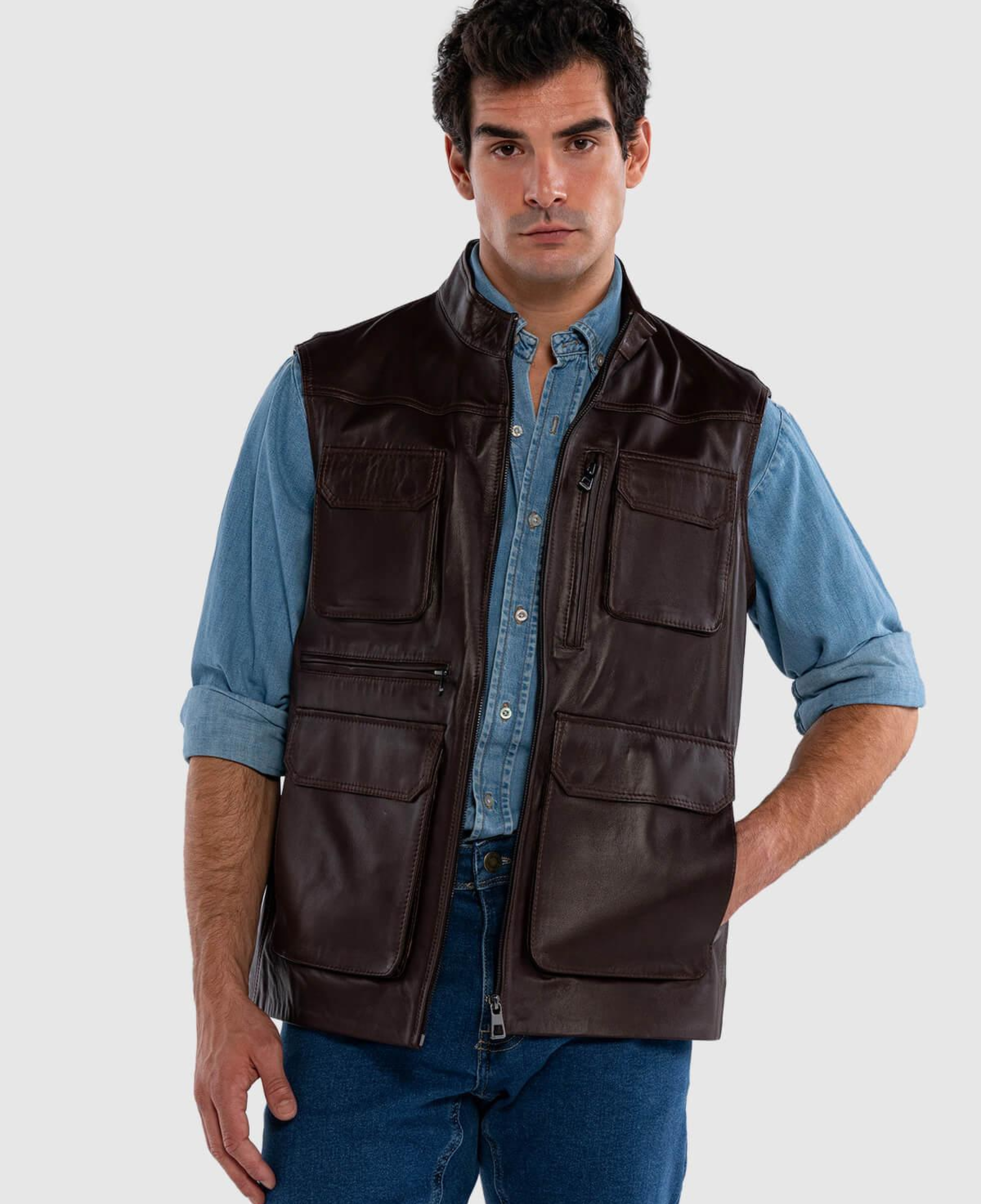 Tamer Tanca Erkek Hakiki Deri Kahverengi Yelek Deri Mont