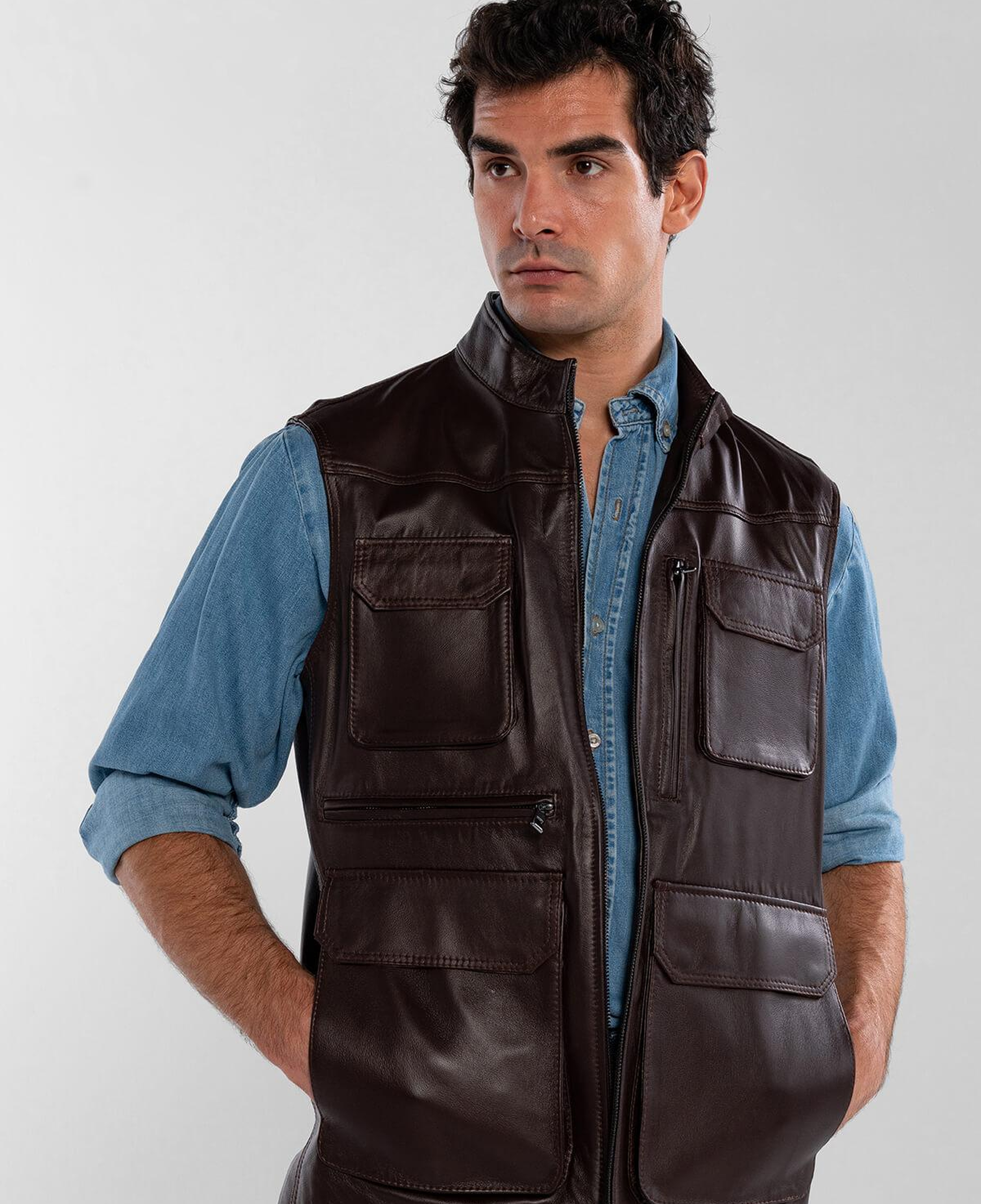 Tamer Tanca Erkek Hakiki Deri Kahverengi Yelek Deri Mont