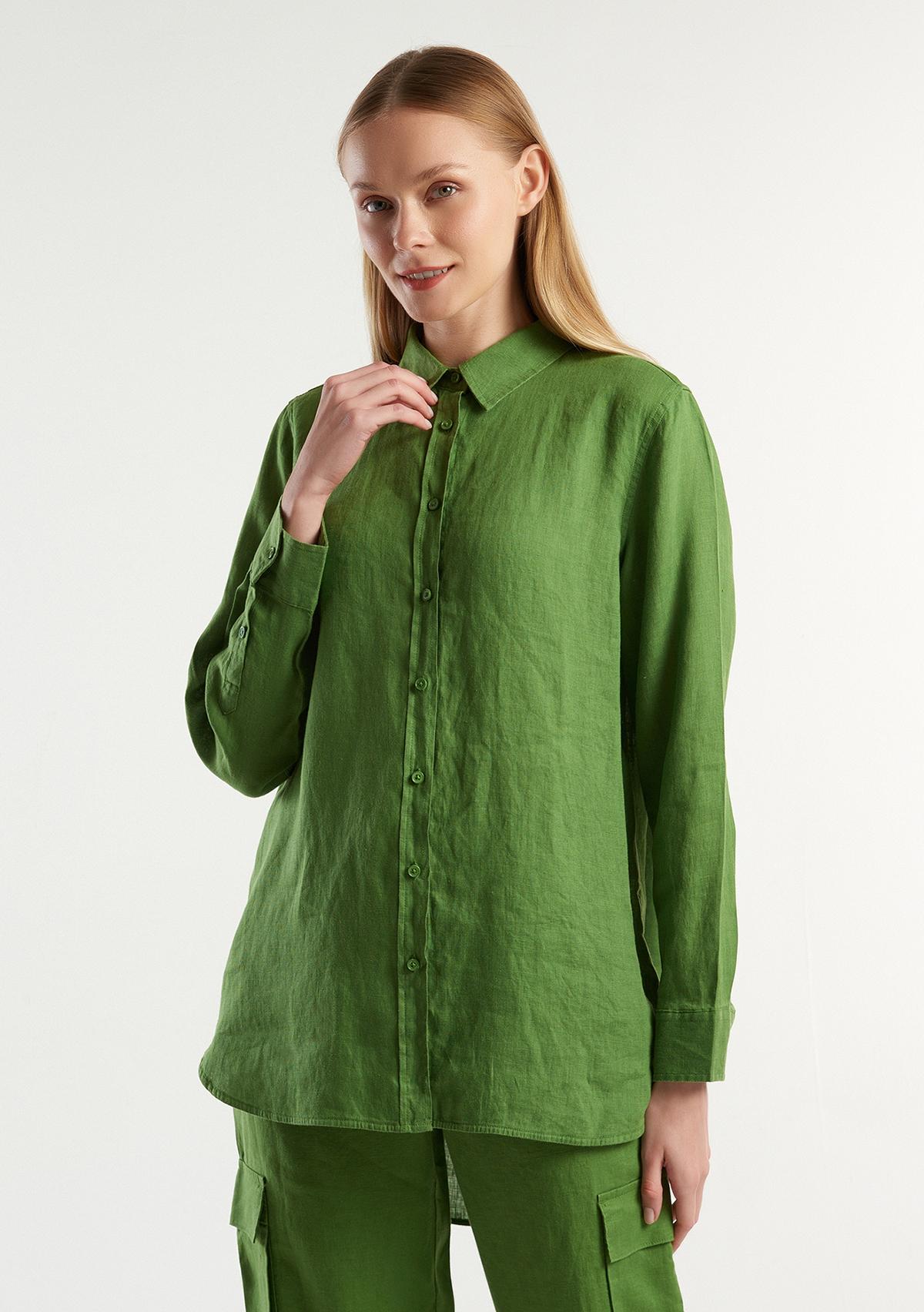 Kadın Soluk Yeşil %100 Keten Gömlek