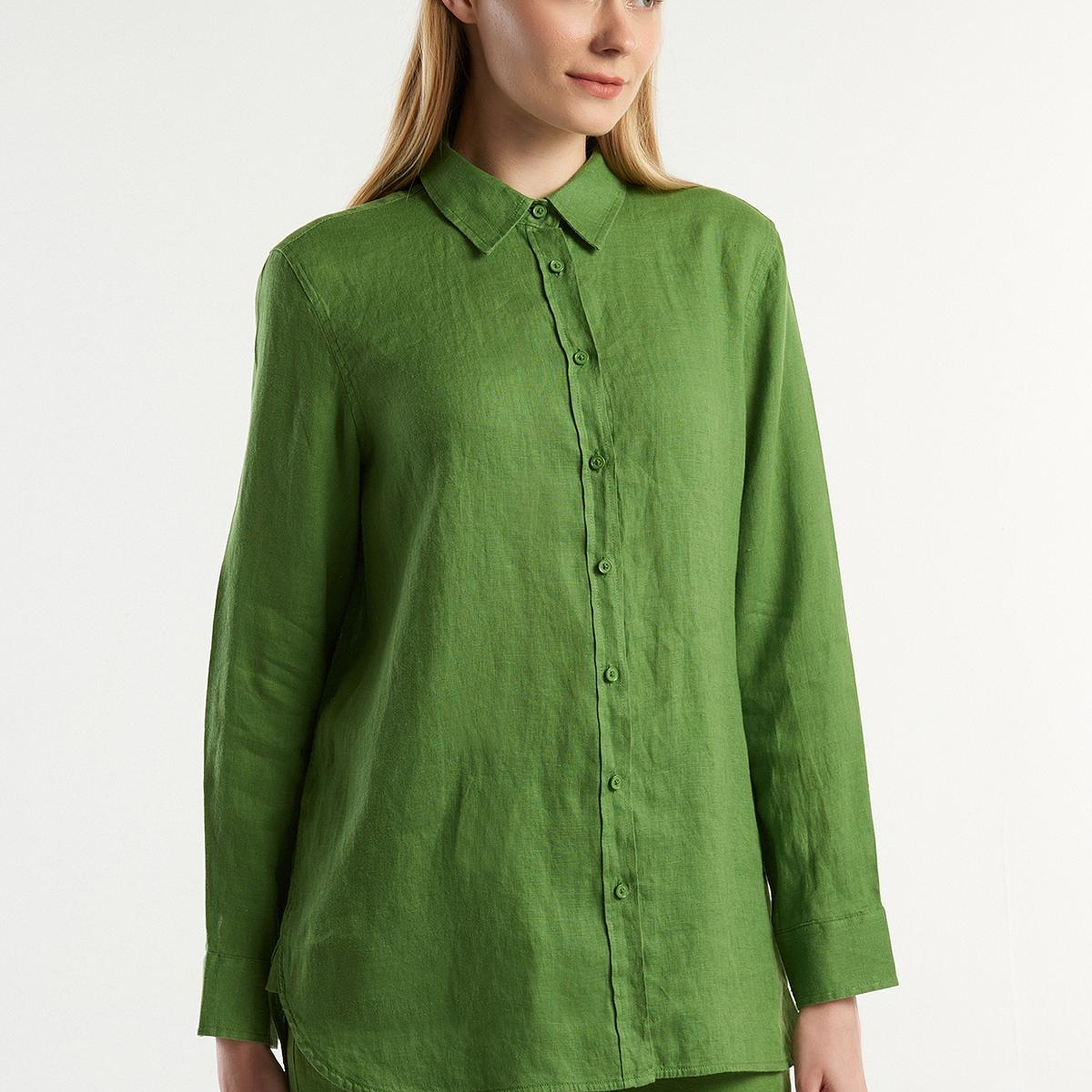 Kadın Soluk Yeşil %100 Keten Gömlek