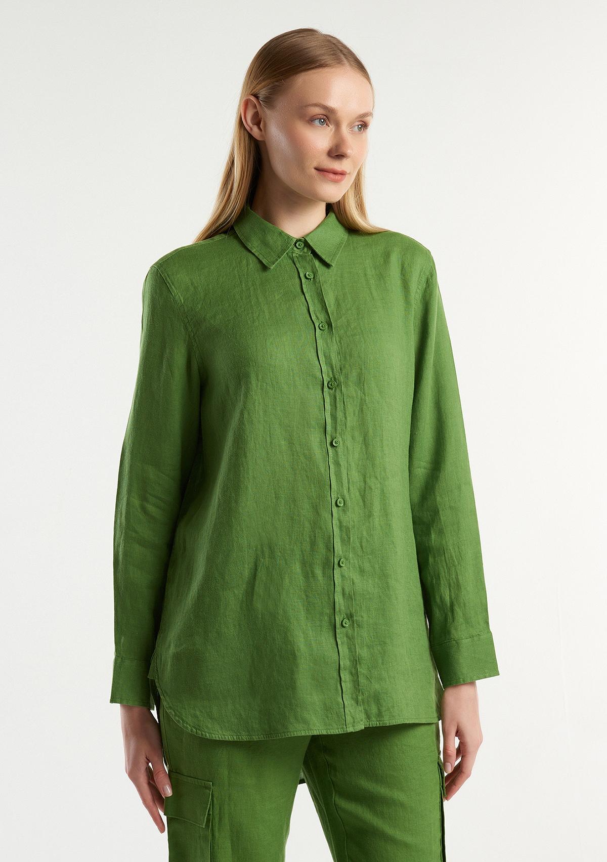 Kadın Soluk Yeşil %100 Keten Gömlek
