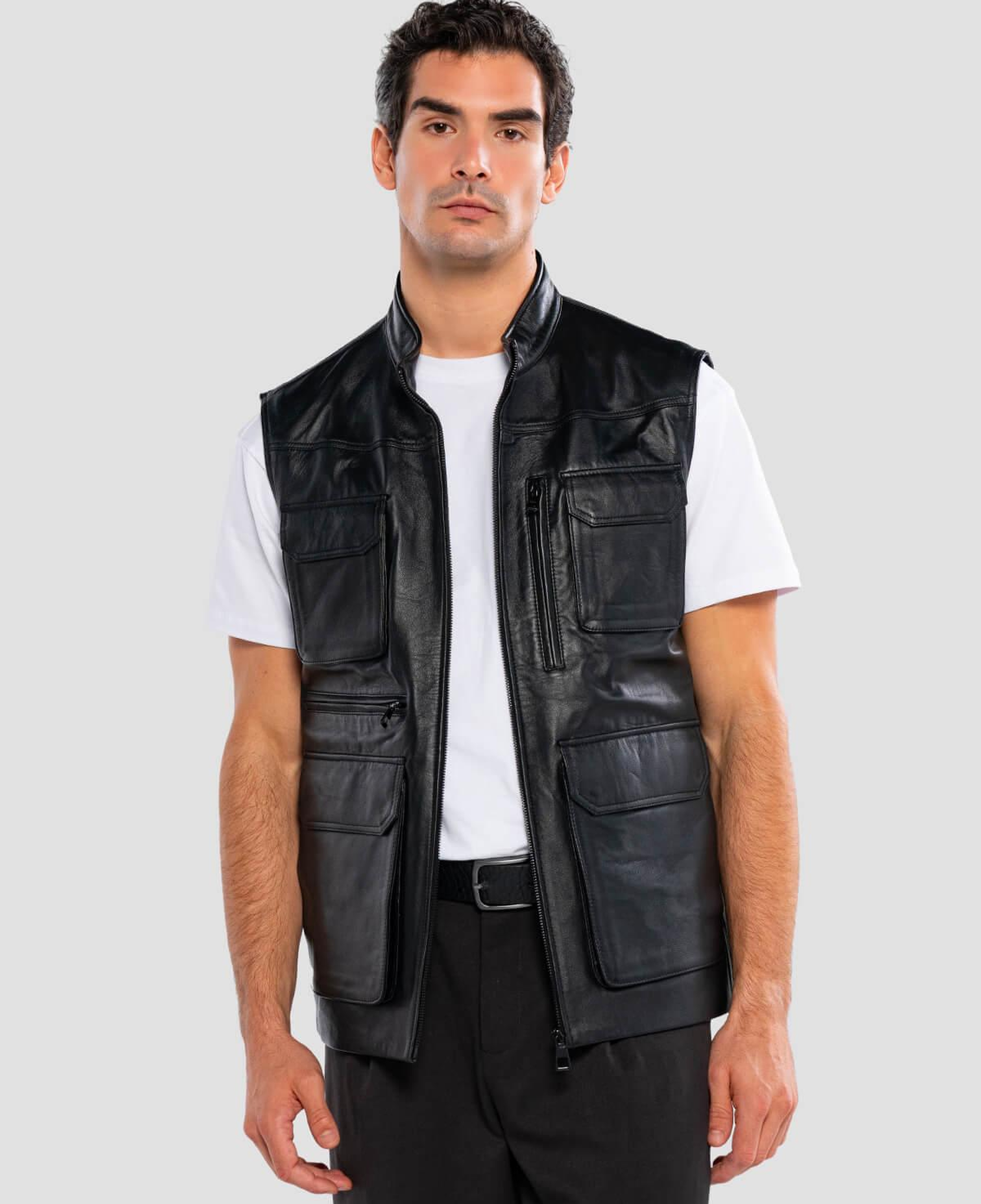 Tamer Tanca Erkek Hakiki Deri Siyah Yelek Deri Mont