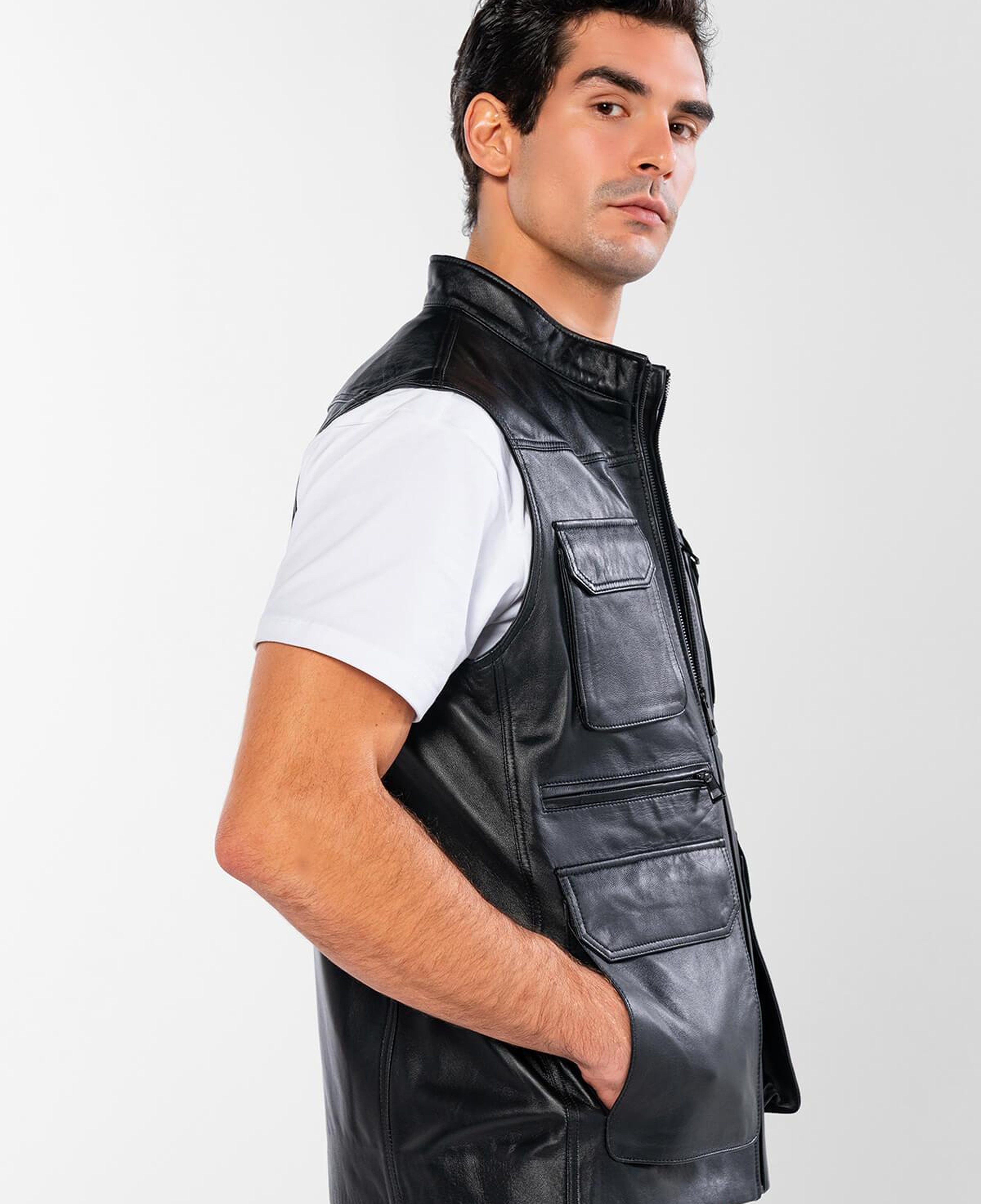 Tamer Tanca Erkek Hakiki Deri Siyah Yelek Deri Mont