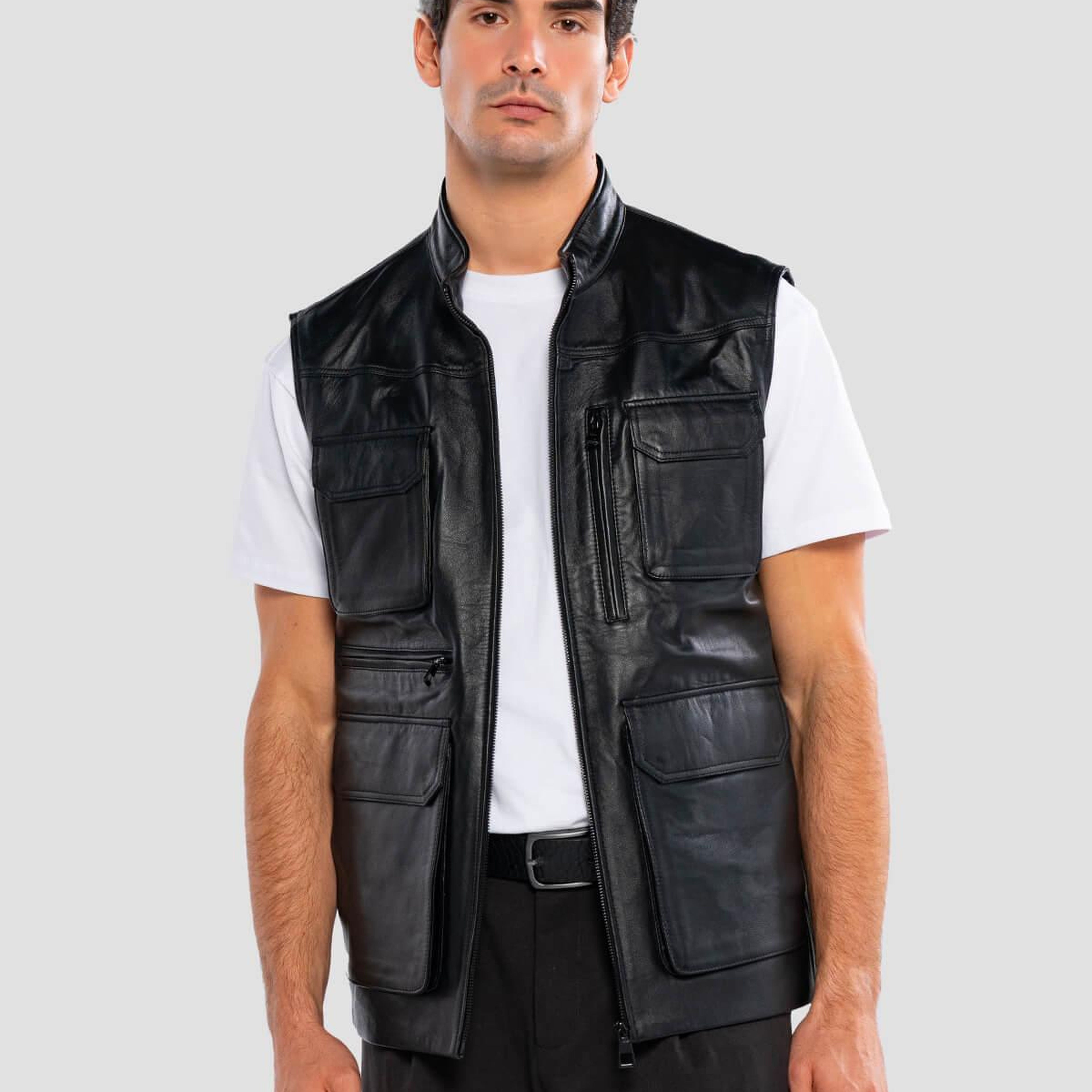 Tamer Tanca Erkek Hakiki Deri Siyah Yelek Deri Mont