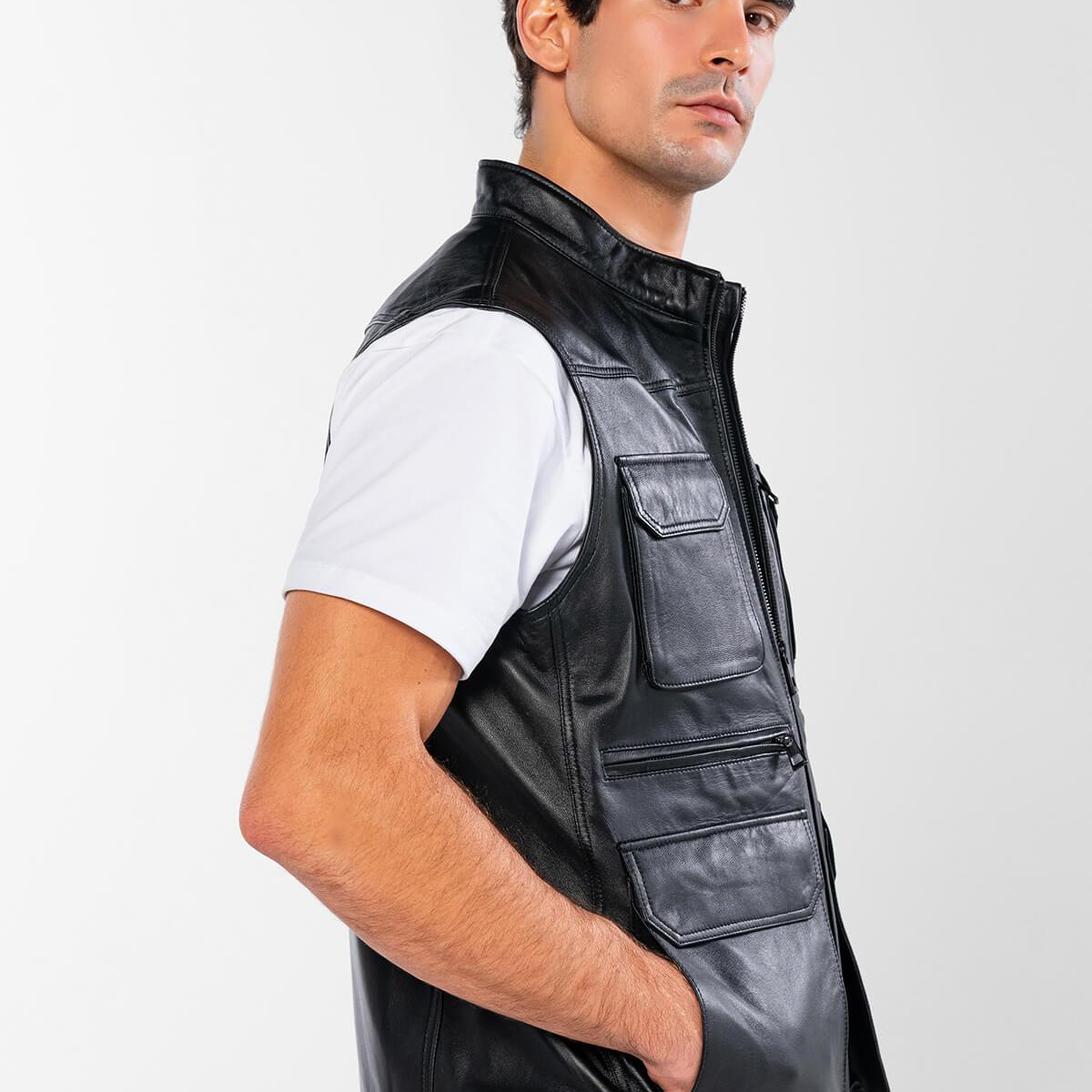 Tamer Tanca Erkek Hakiki Deri Siyah Yelek Deri Mont