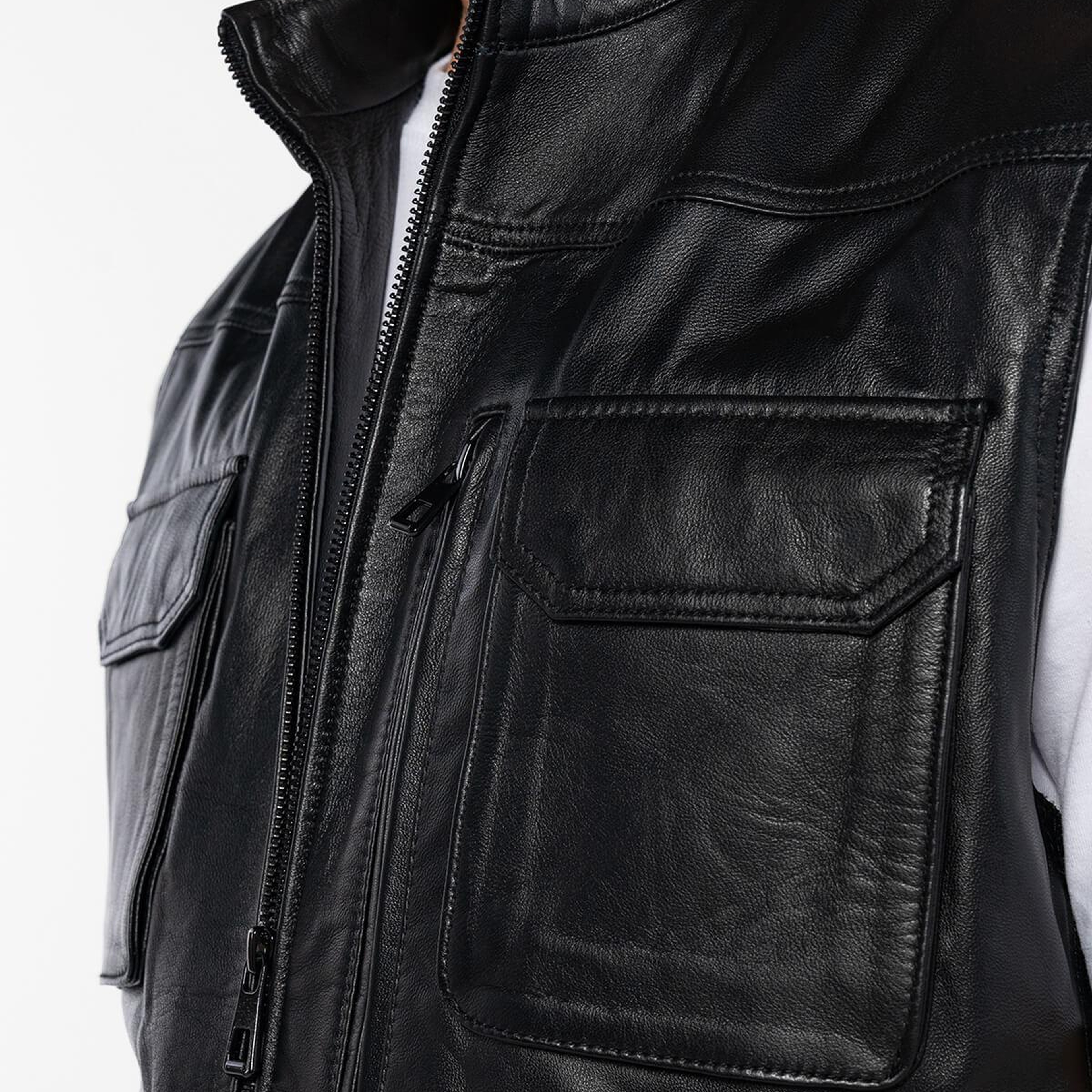 Tamer Tanca Erkek Hakiki Deri Siyah Yelek Deri Mont