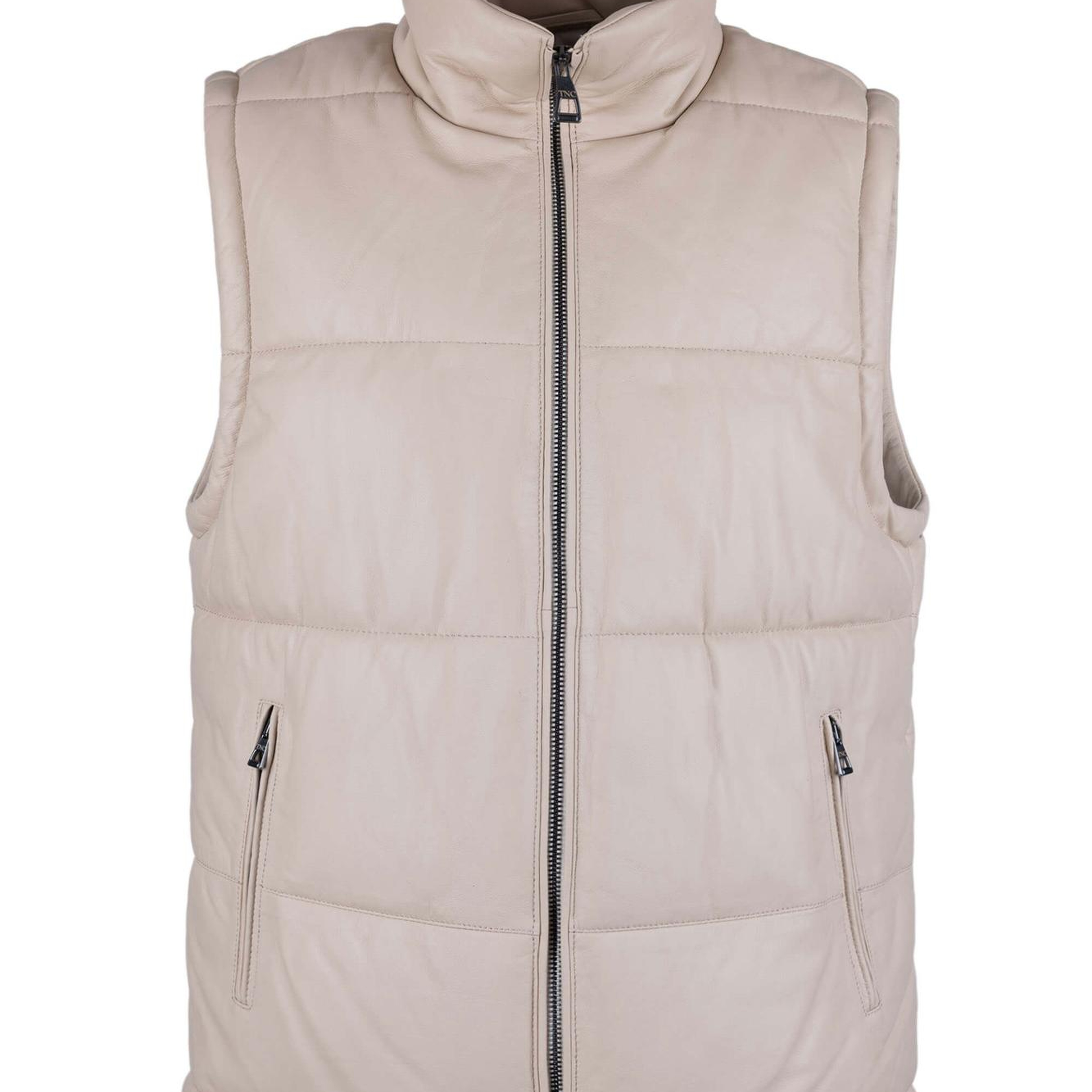 Tamer Tanca Erkek Hakiki Deri Bej Yelek Deri Mont