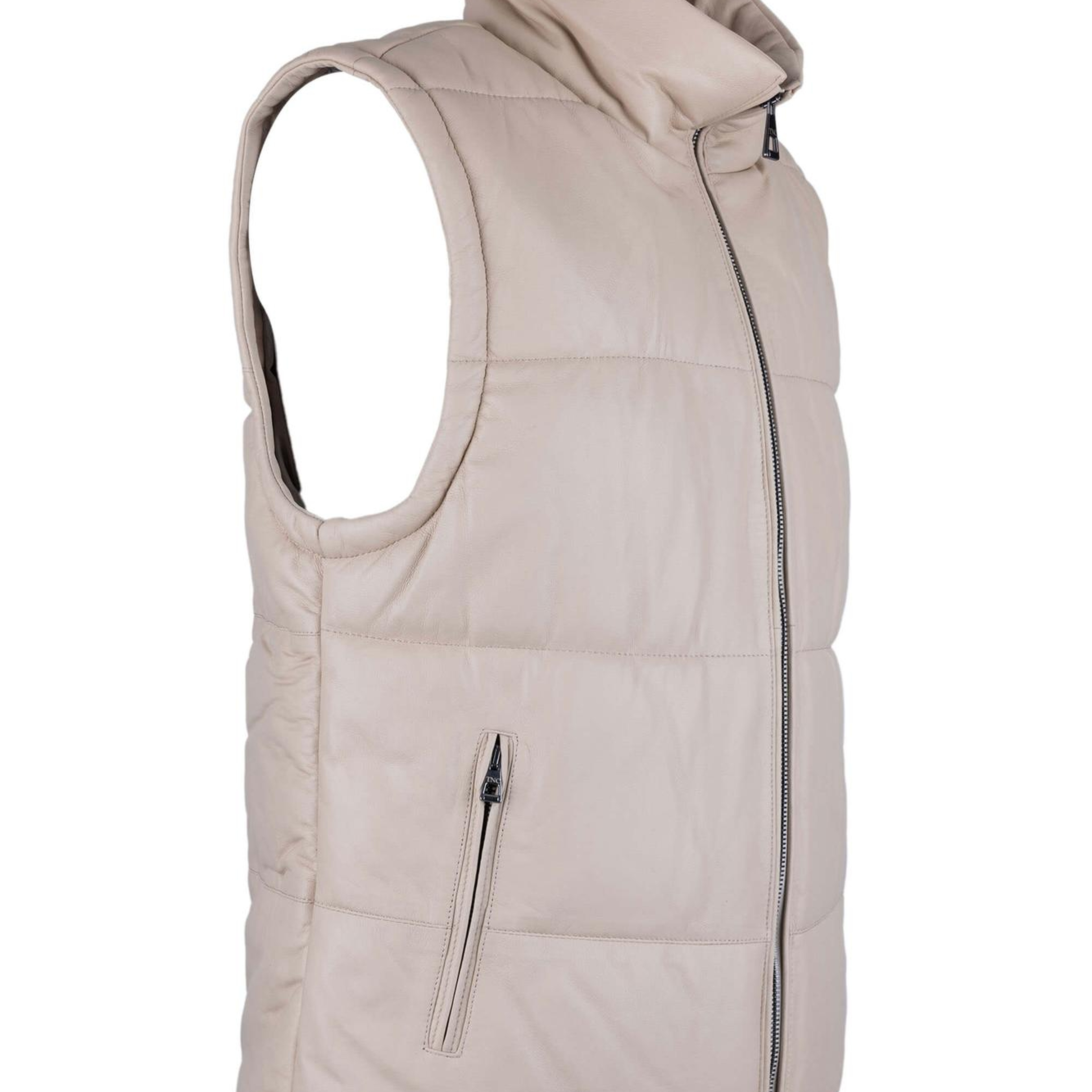 Tamer Tanca Erkek Hakiki Deri Bej Yelek Deri Mont