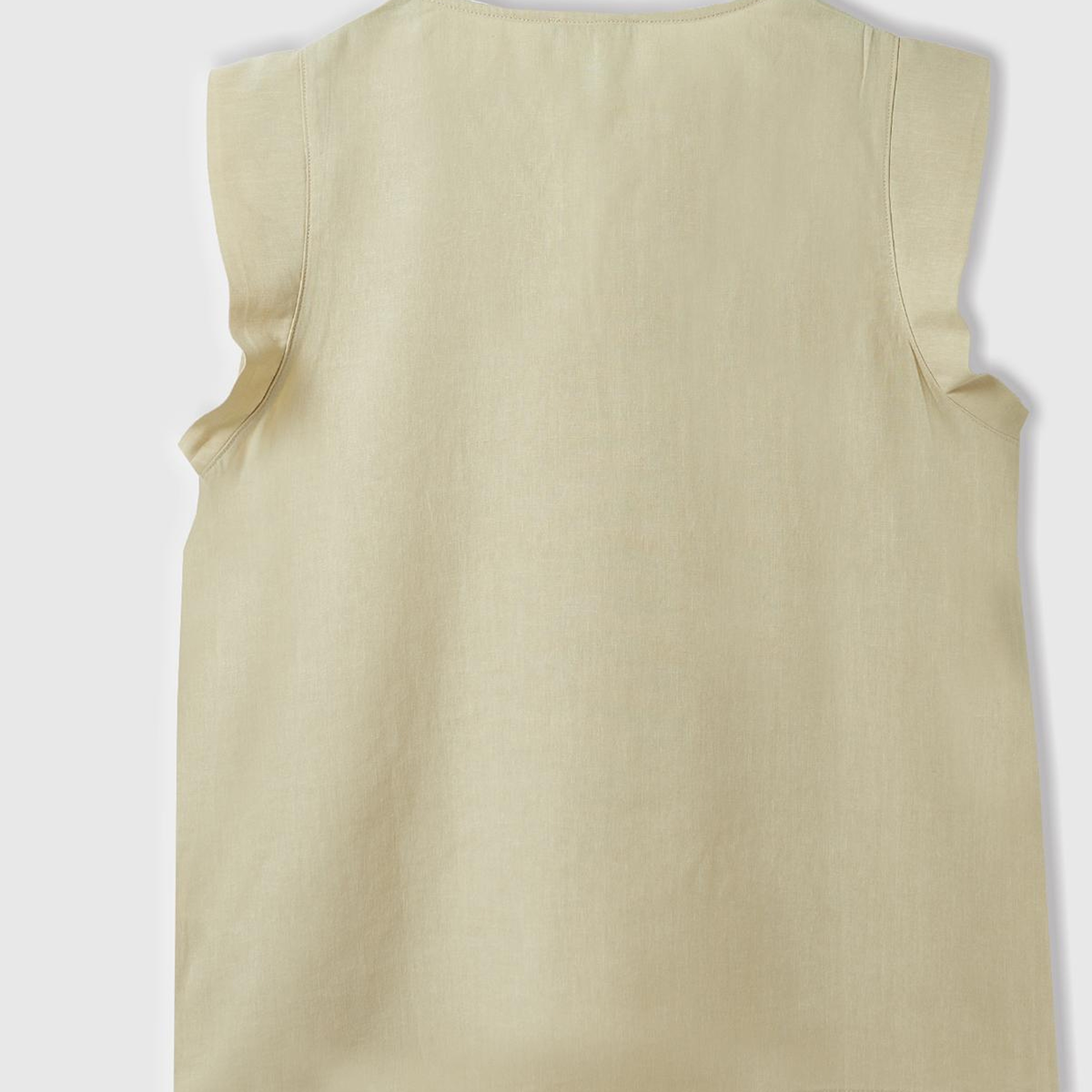 Kadın Bej Liyosel ve Keten Karışımlı Geniş Kesim V Yaka Bluz