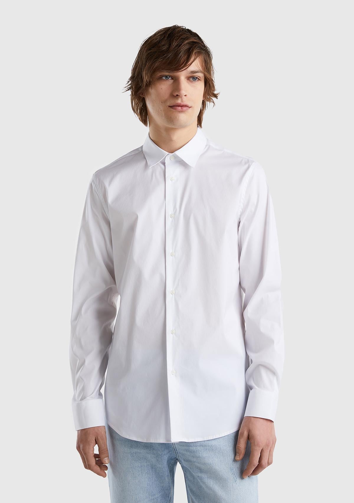 Erkek Beyaz Esnek Gömlek