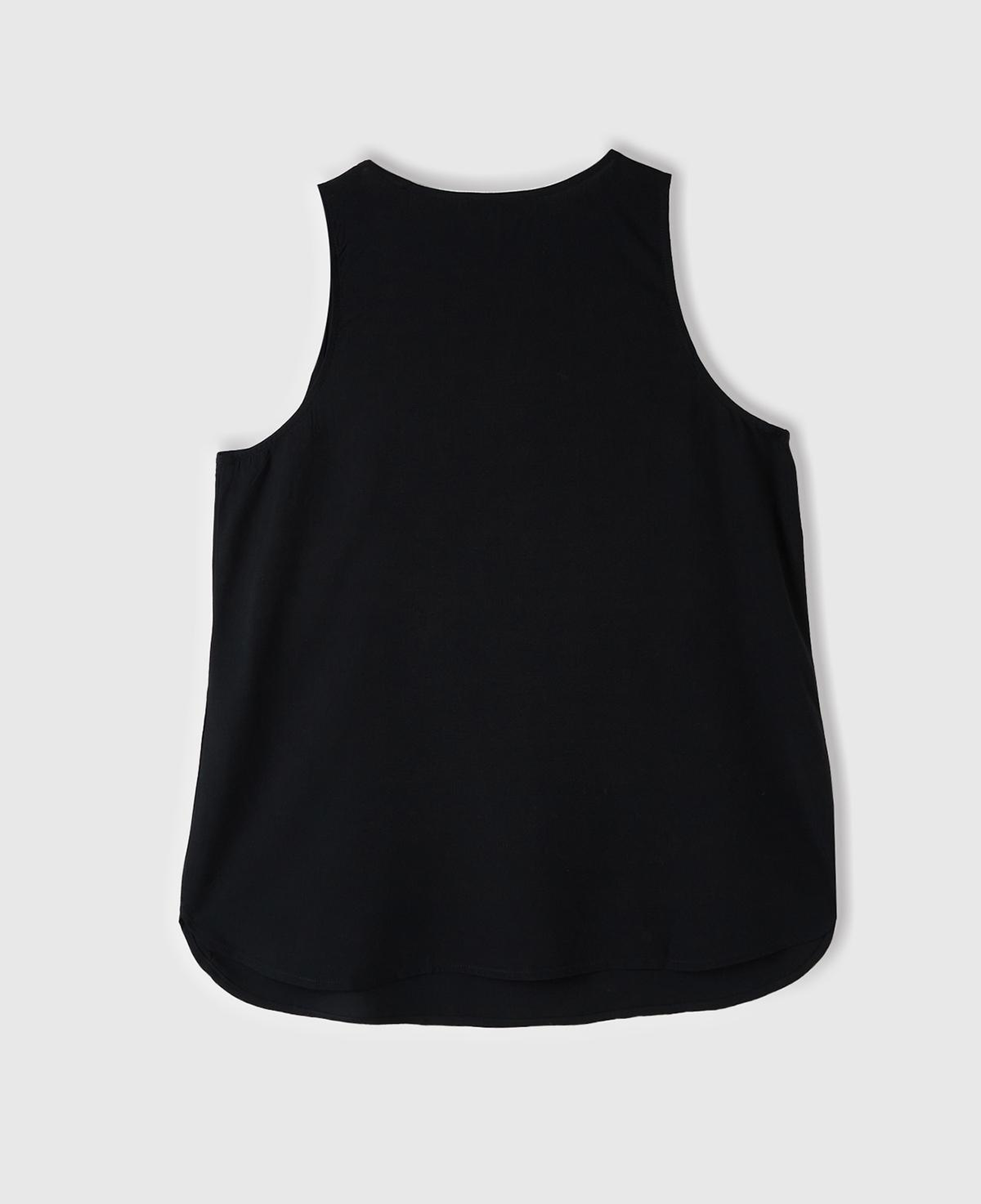 Kadın Siyah %100 Viskoz Dekoratif Dikişli Geniş Bisiklet Yaka Kolsuz Bluz