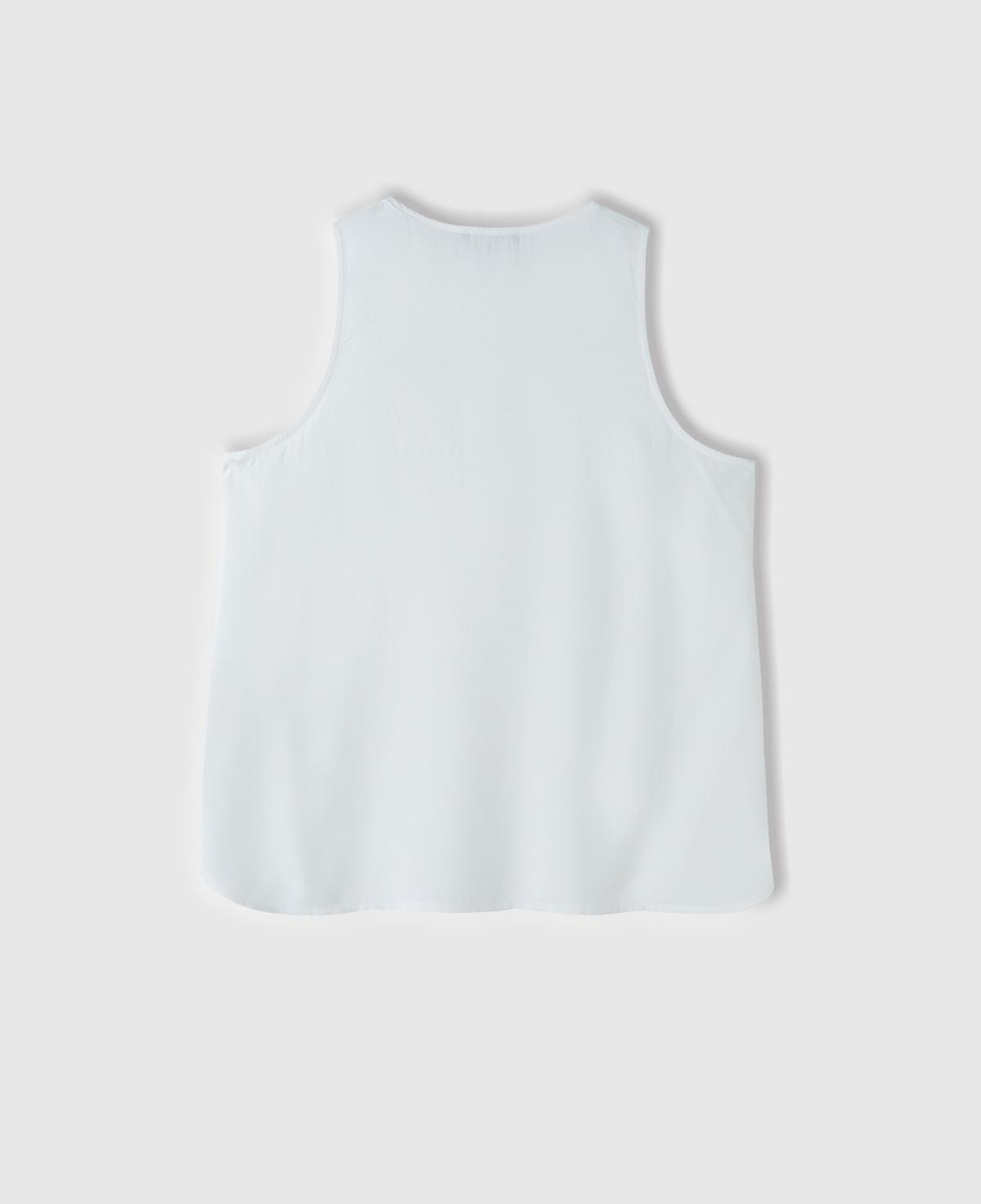 Kadın Beyaz %100 Viskoz Dekoratif Dikişli Geniş Bisiklet Yaka Kolsuz Bluz