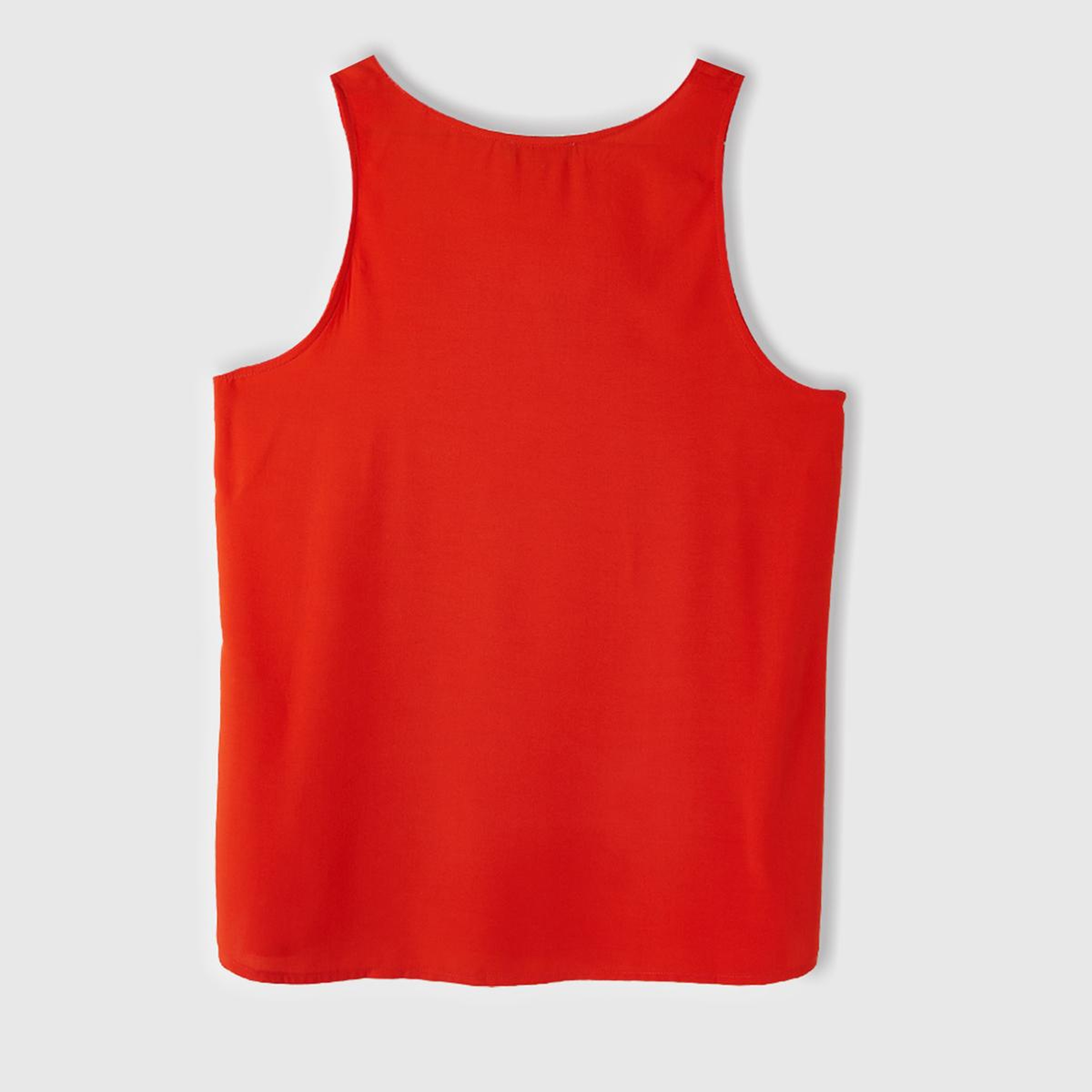 Kadın Nar Çiçeği %100 Viskoz Dekoratif Dikişli Geniş Bisiklet Yaka Kolsuz Bluz