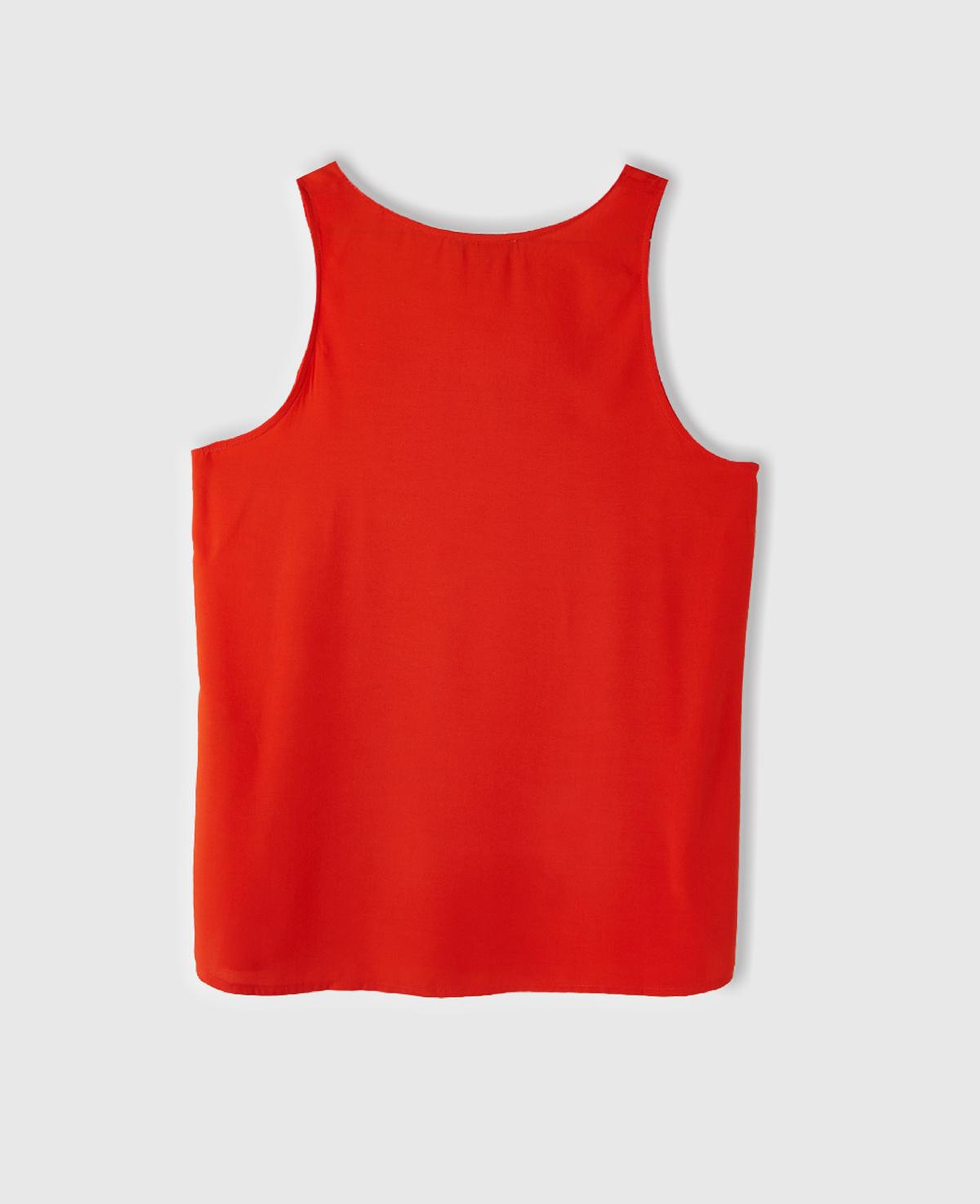 Kadın Nar Çiçeği %100 Viskoz Dekoratif Dikişli Geniş Bisiklet Yaka Kolsuz Bluz