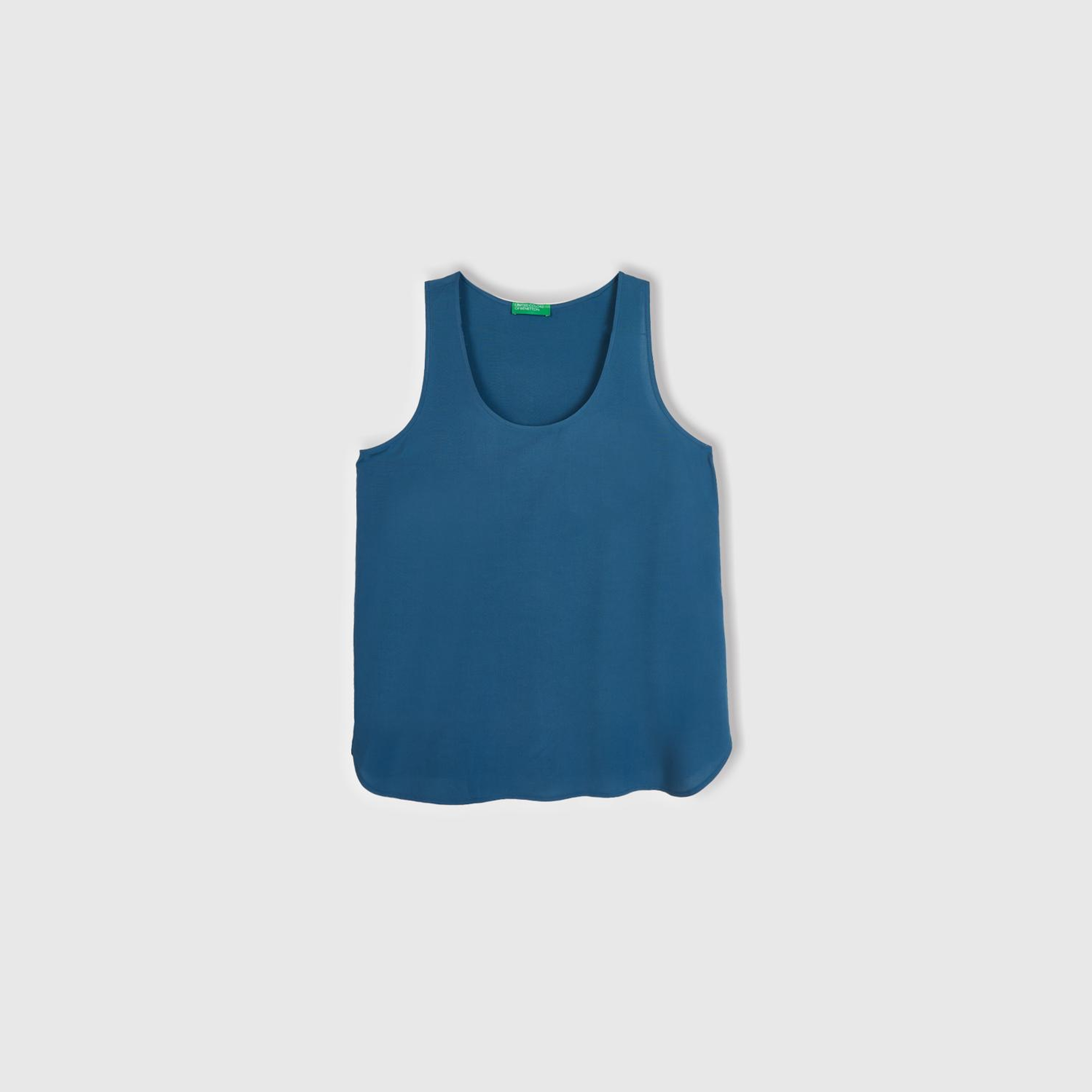 Kadın Gece Mavisi %100 Viskoz Dekoratif Dikişli Geniş Bisiklet Yaka Kolsuz Bluz