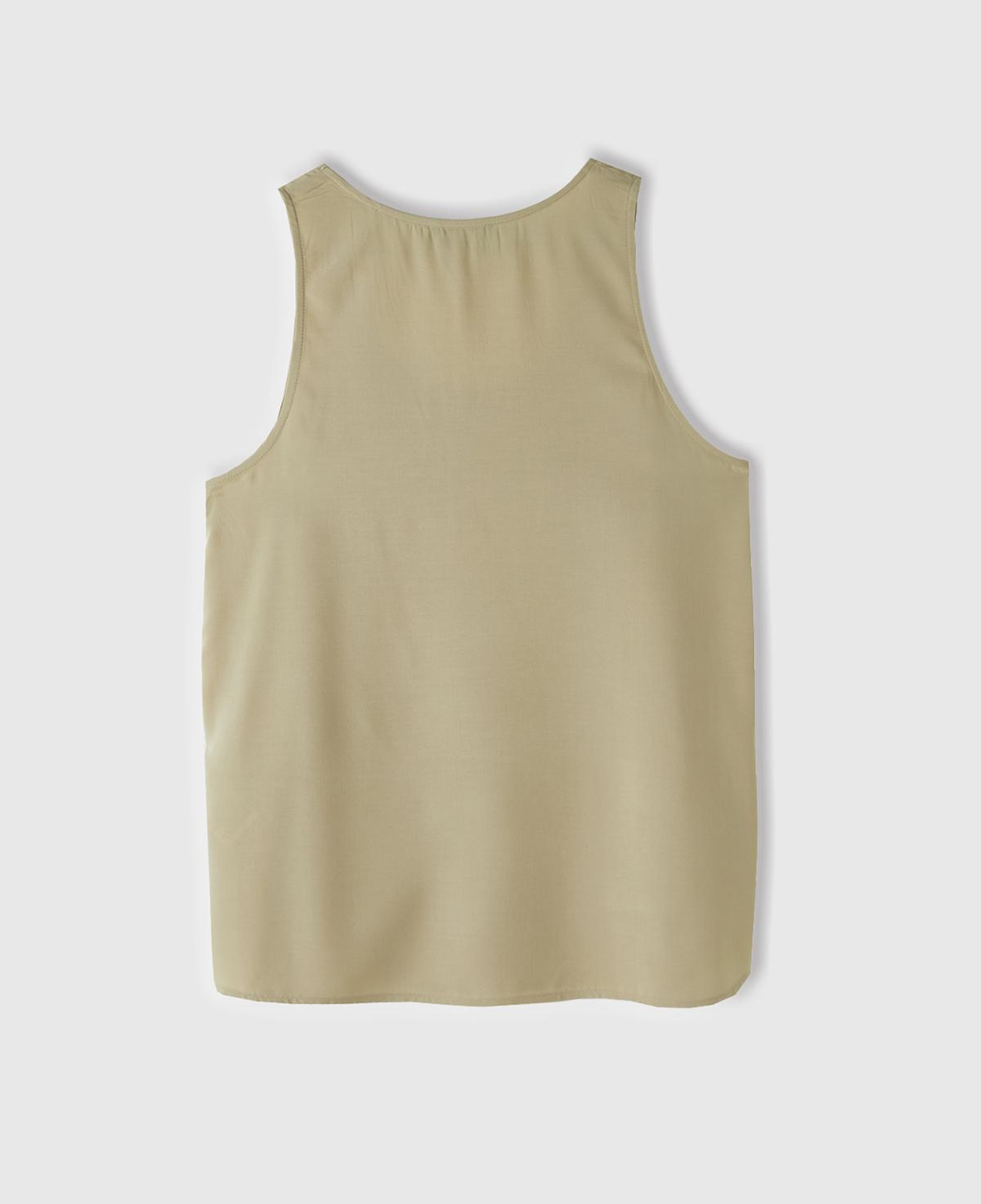 Kadın Bej %100 Viskoz Dekoratif Dikişli Geniş Bisiklet Yaka Kolsuz Bluz