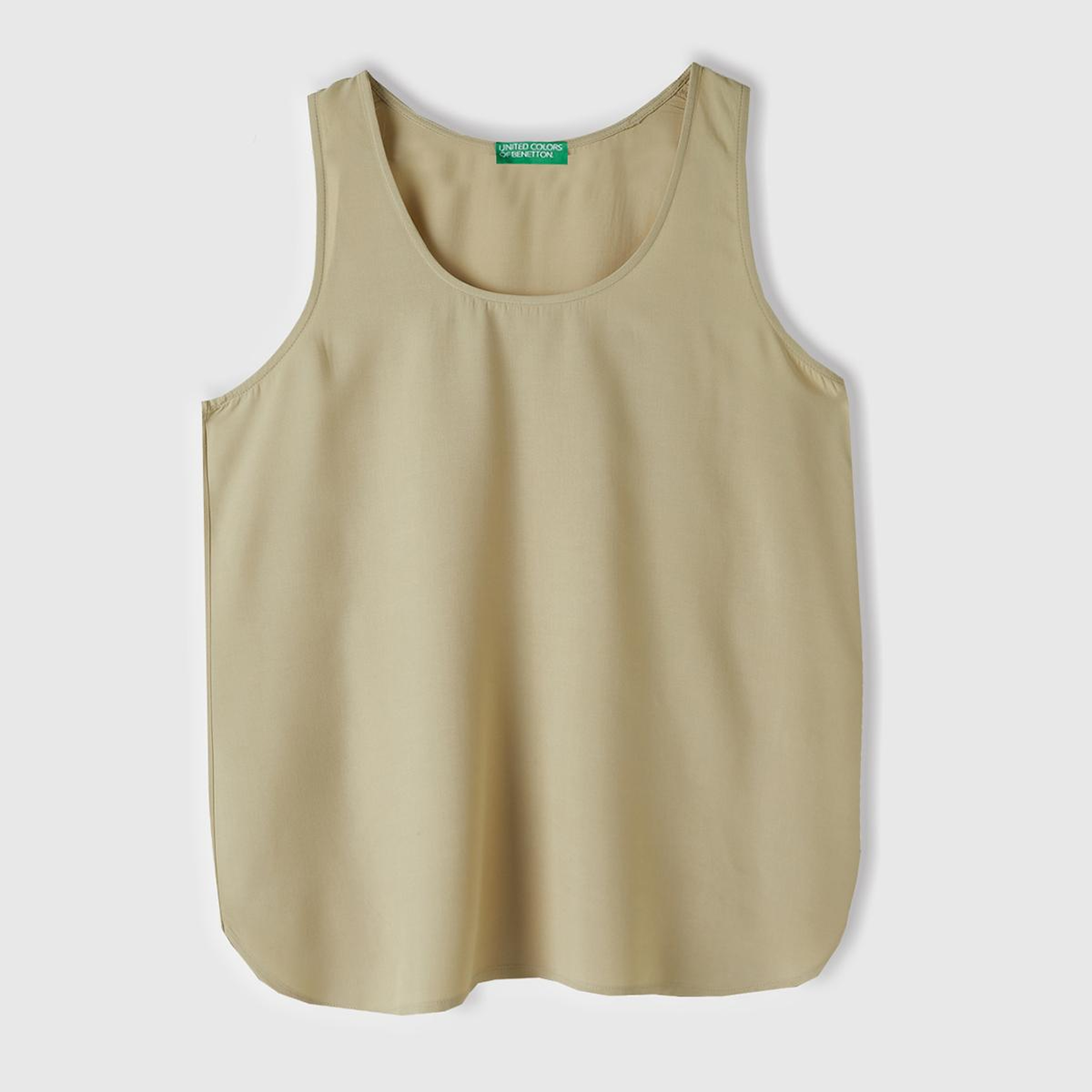 Kadın Bej %100 Viskoz Dekoratif Dikişli Geniş Bisiklet Yaka Kolsuz Bluz