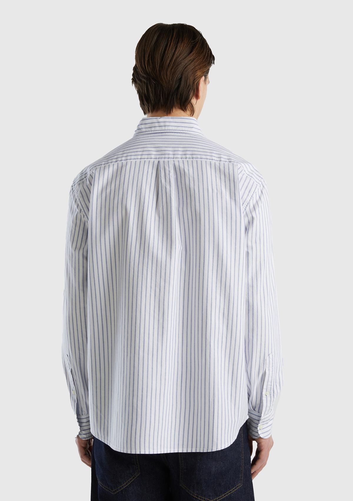 Erkek Mavi Mix %100 Pamuk Çizgili Arkası Robalı Regular Fit Gömlek