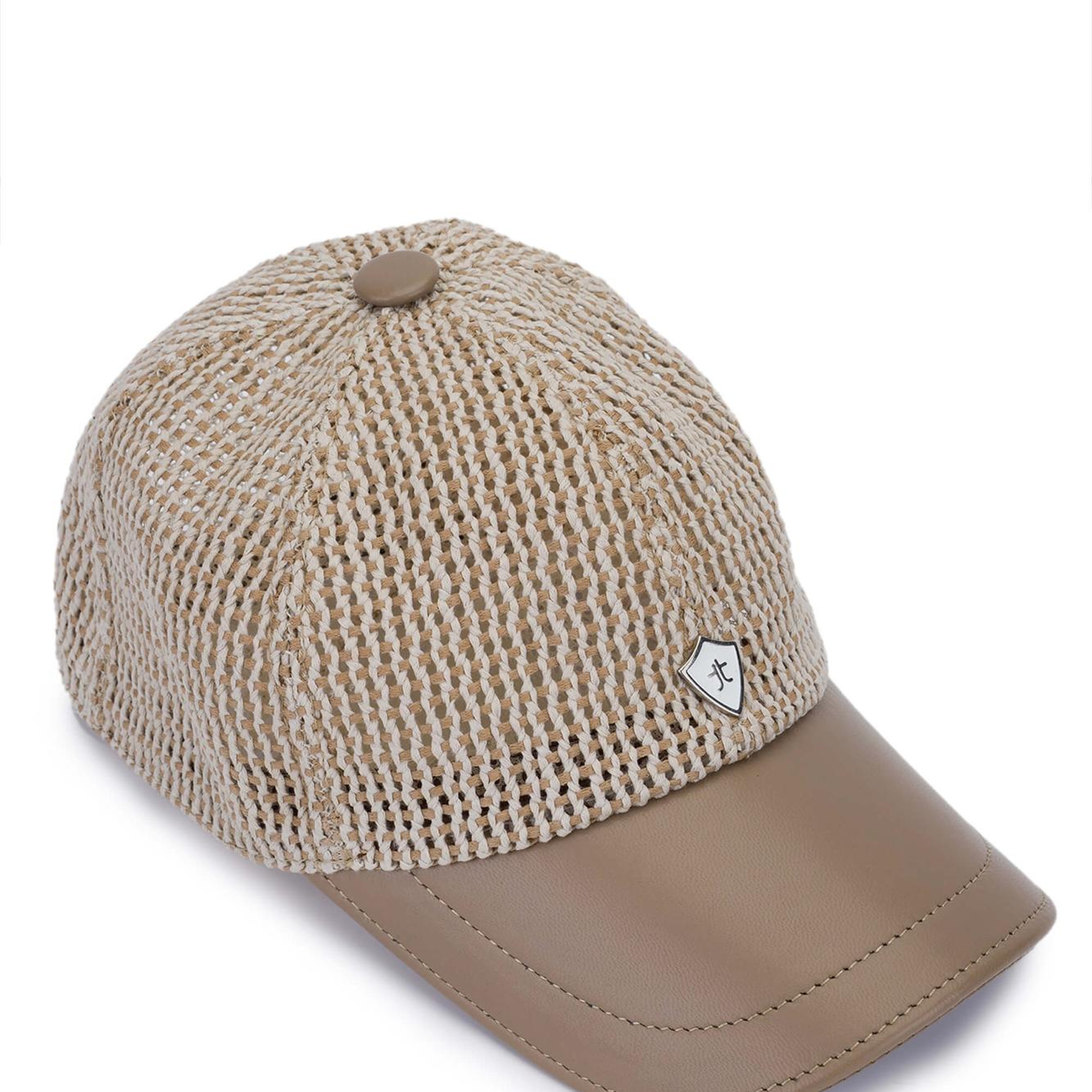 Tamer Tanca Erkek Deri & Tekstil Bej Hasır Beyzbol Şapka